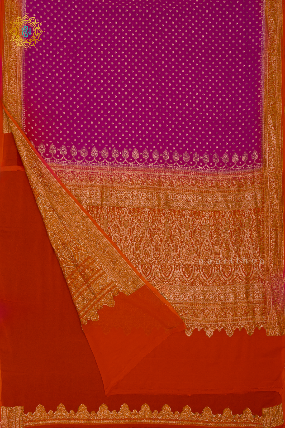 PINK WITH ORANGE - PURE BANARASI KHADDI GEORGETTE