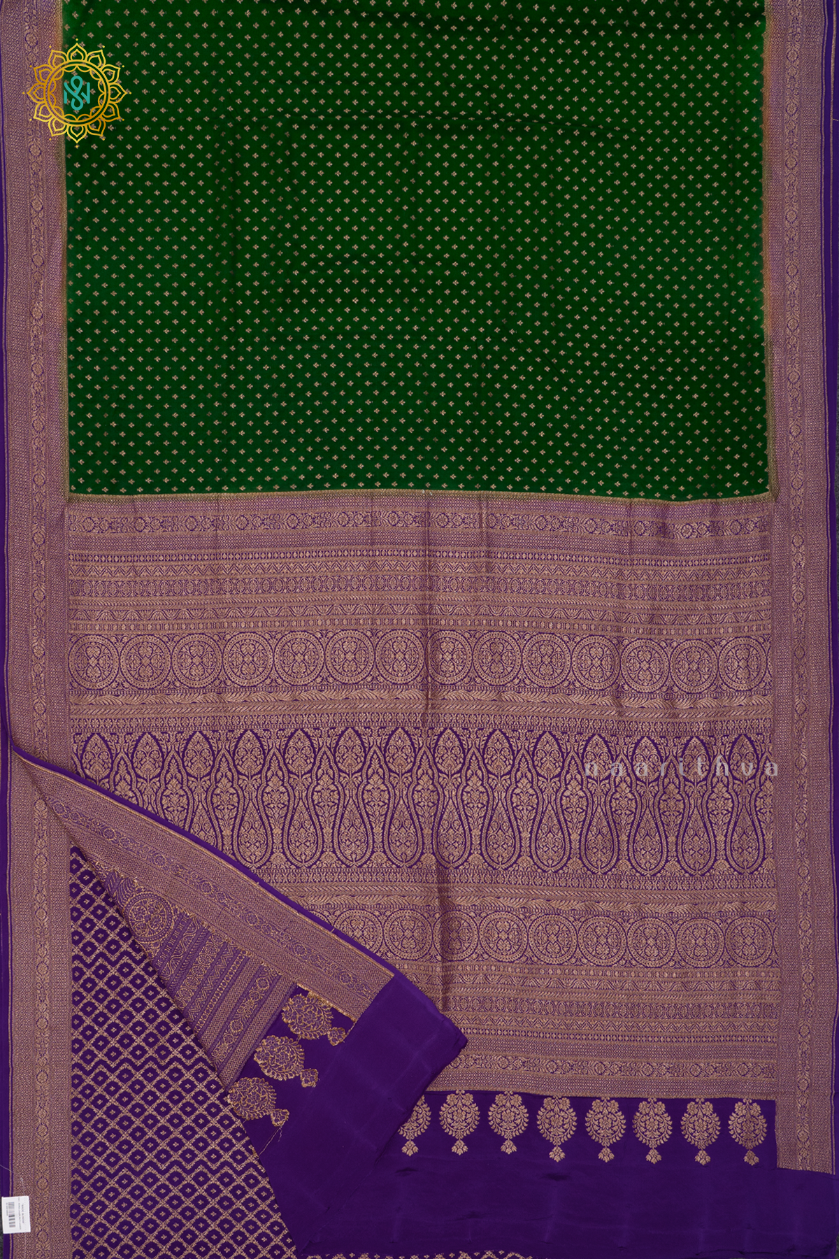 GREEN WITH PURPLE - PURE BANARASI CREPE