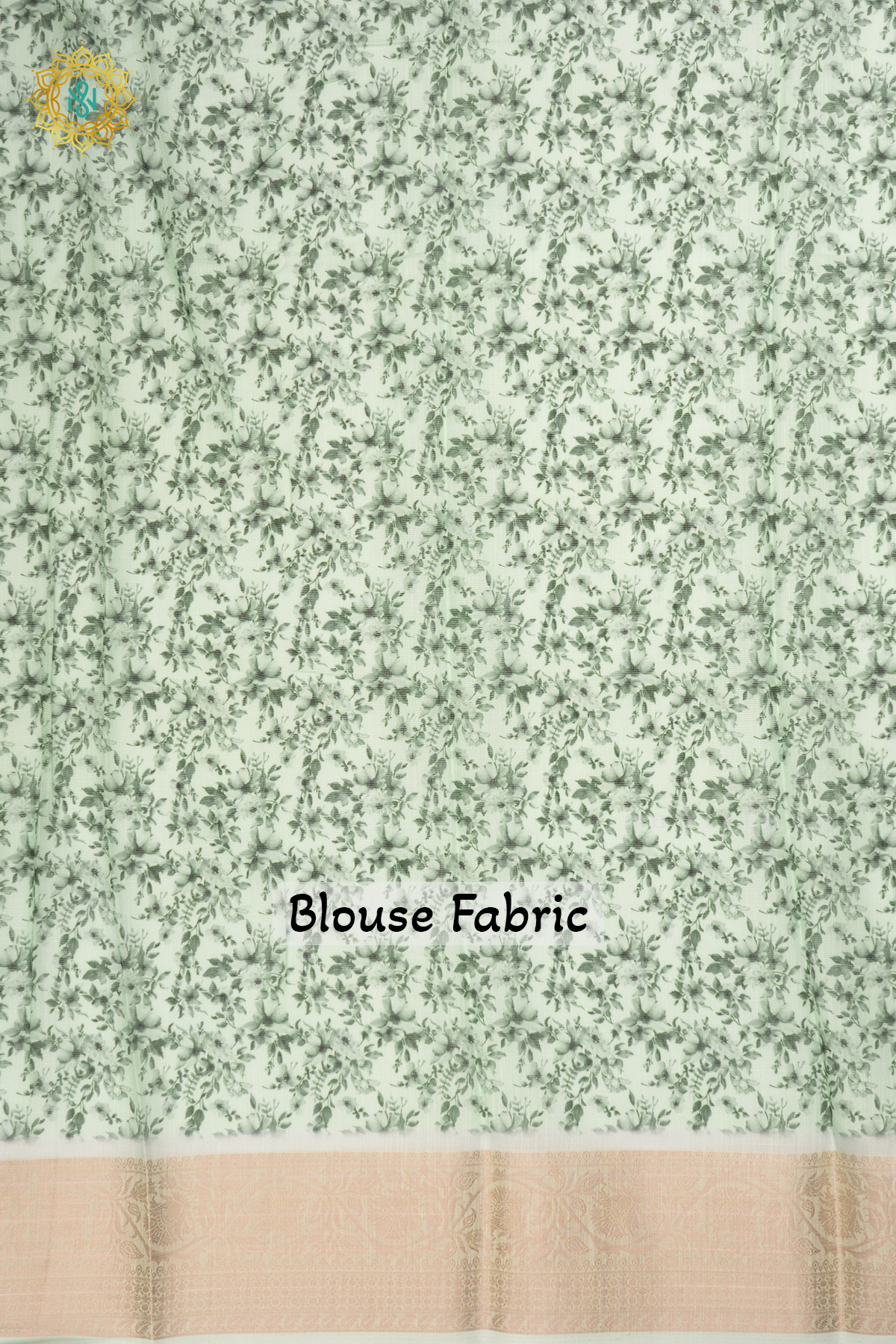 Pista Green Linen by Cotton Saree with Floral Printed Body and Zari Border