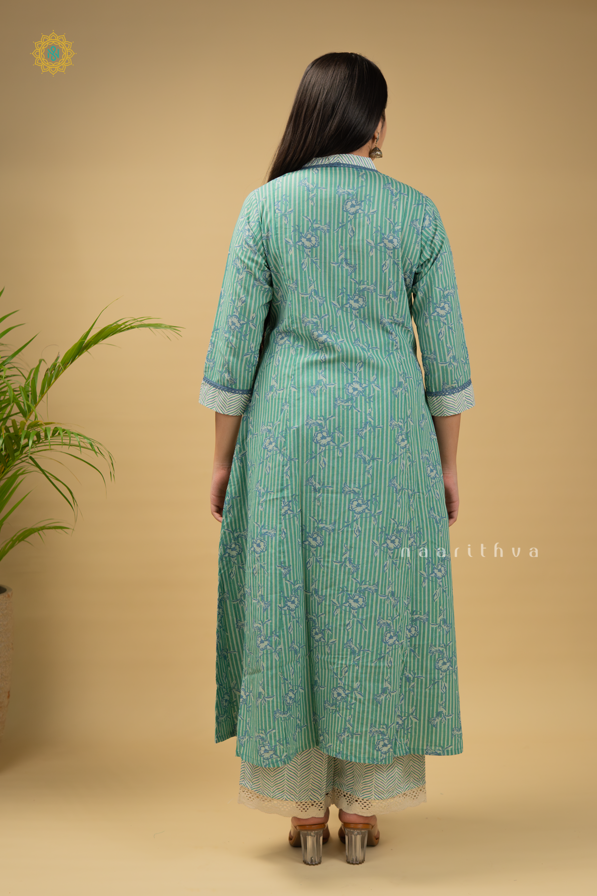 GREEN - COTTON 2PC SALWAR SUIT WITH FLORAL PRINTED TOP & BOTTOM