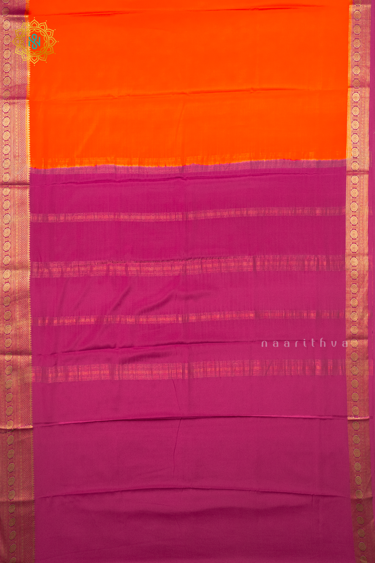 ORANGE WITH PINK - PURE MYSORE CREPE SILK