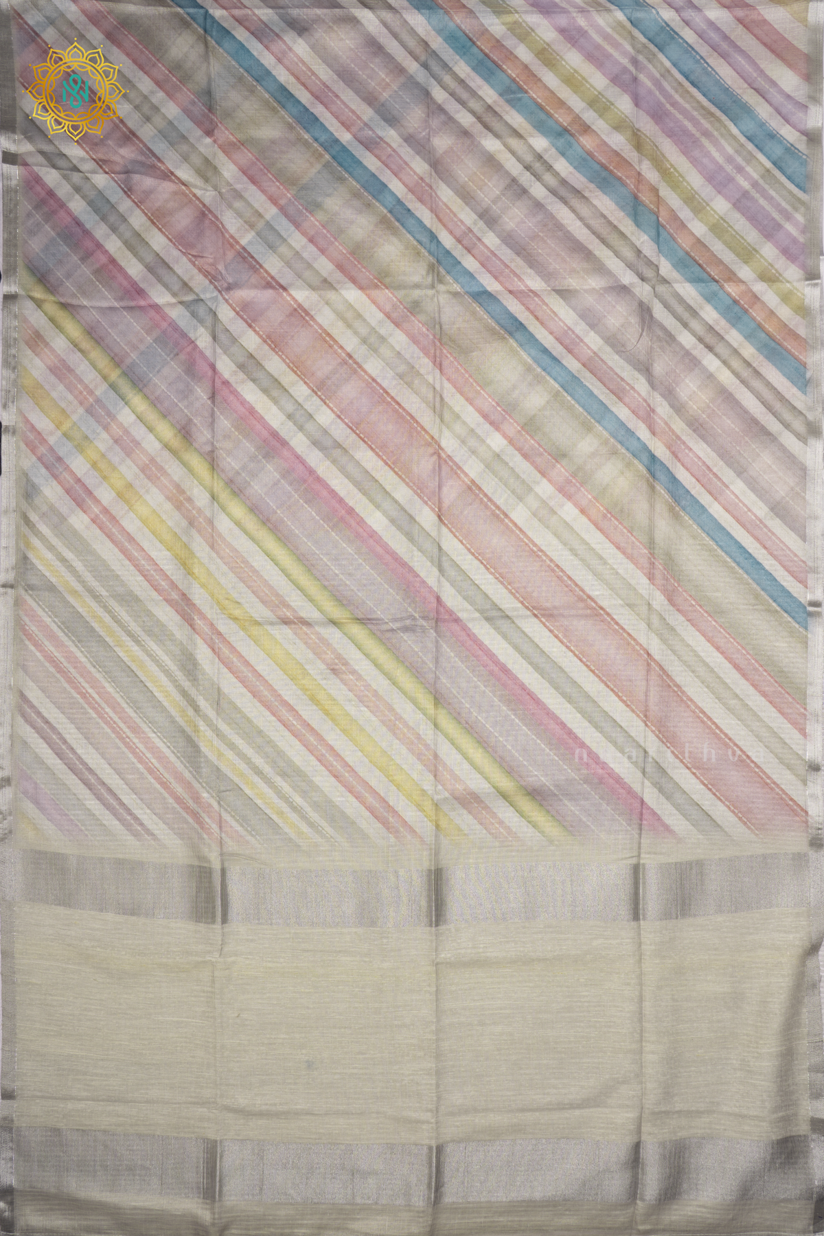 Light Green Kota Tissue Saree With Printed Body And Zari Border