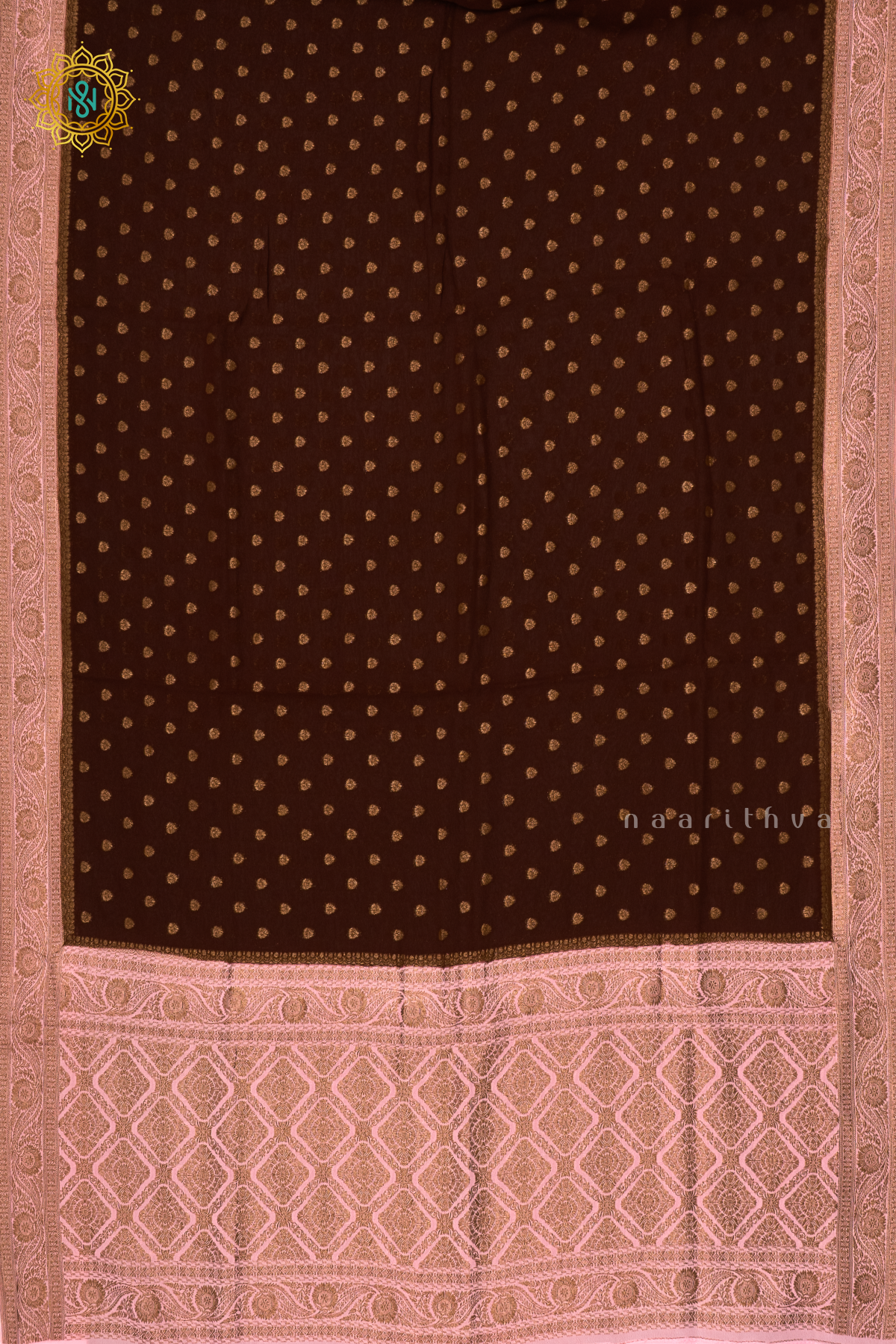 BROWN WITH LIGHT PINK - SEMI GEORGETTE