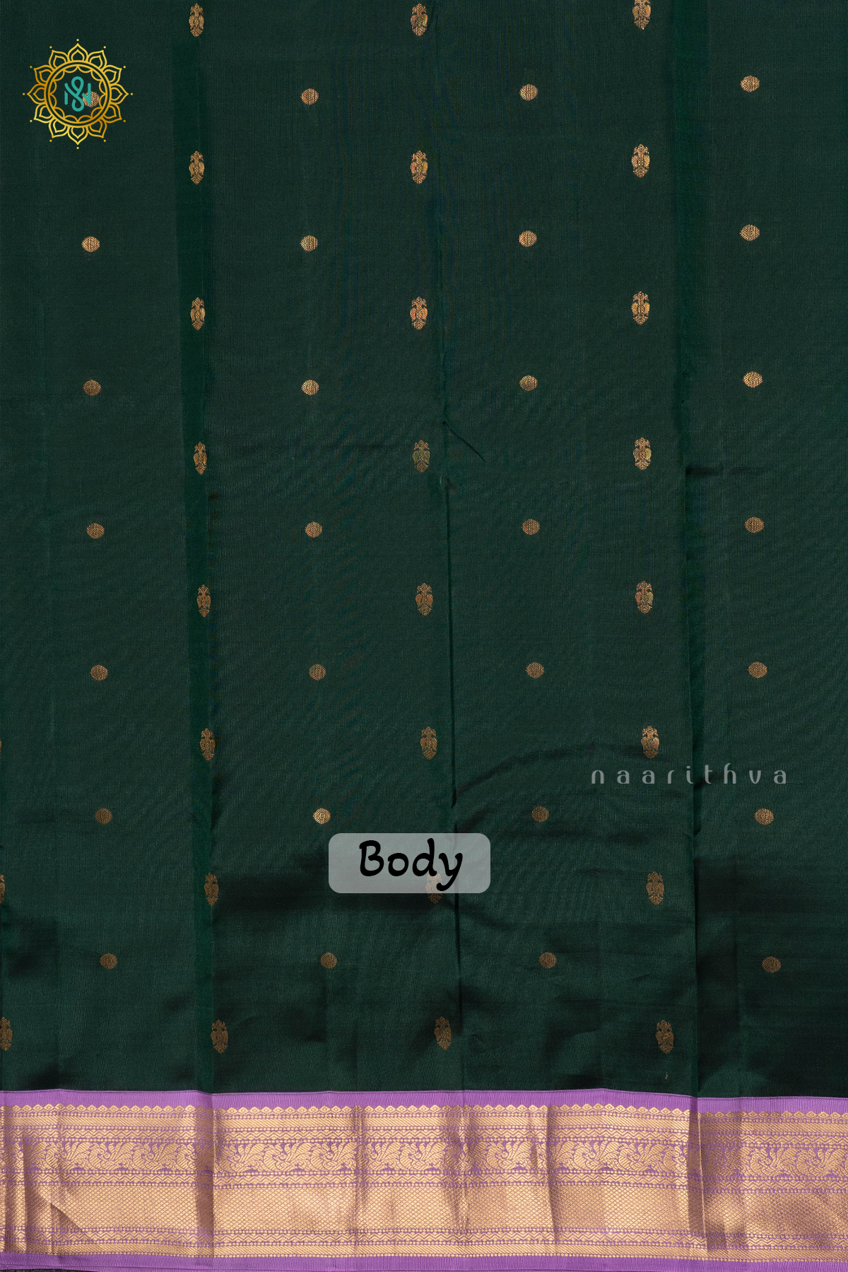 BOTTLE GREEN WITH LAVENDER - KANJIVARAM PURE MIX