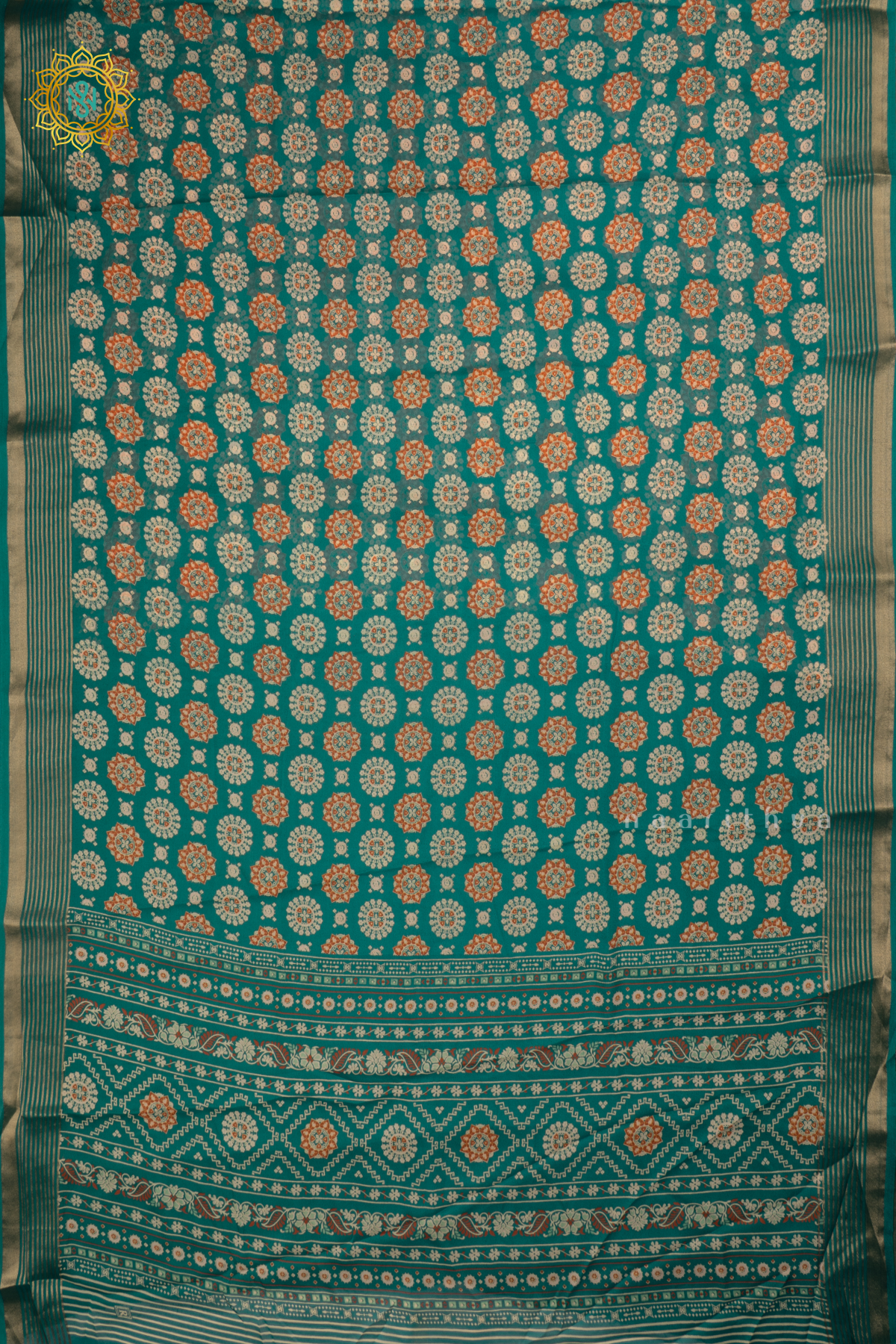 Blue - Semi Georgette Printed Body With Zari Striped Border