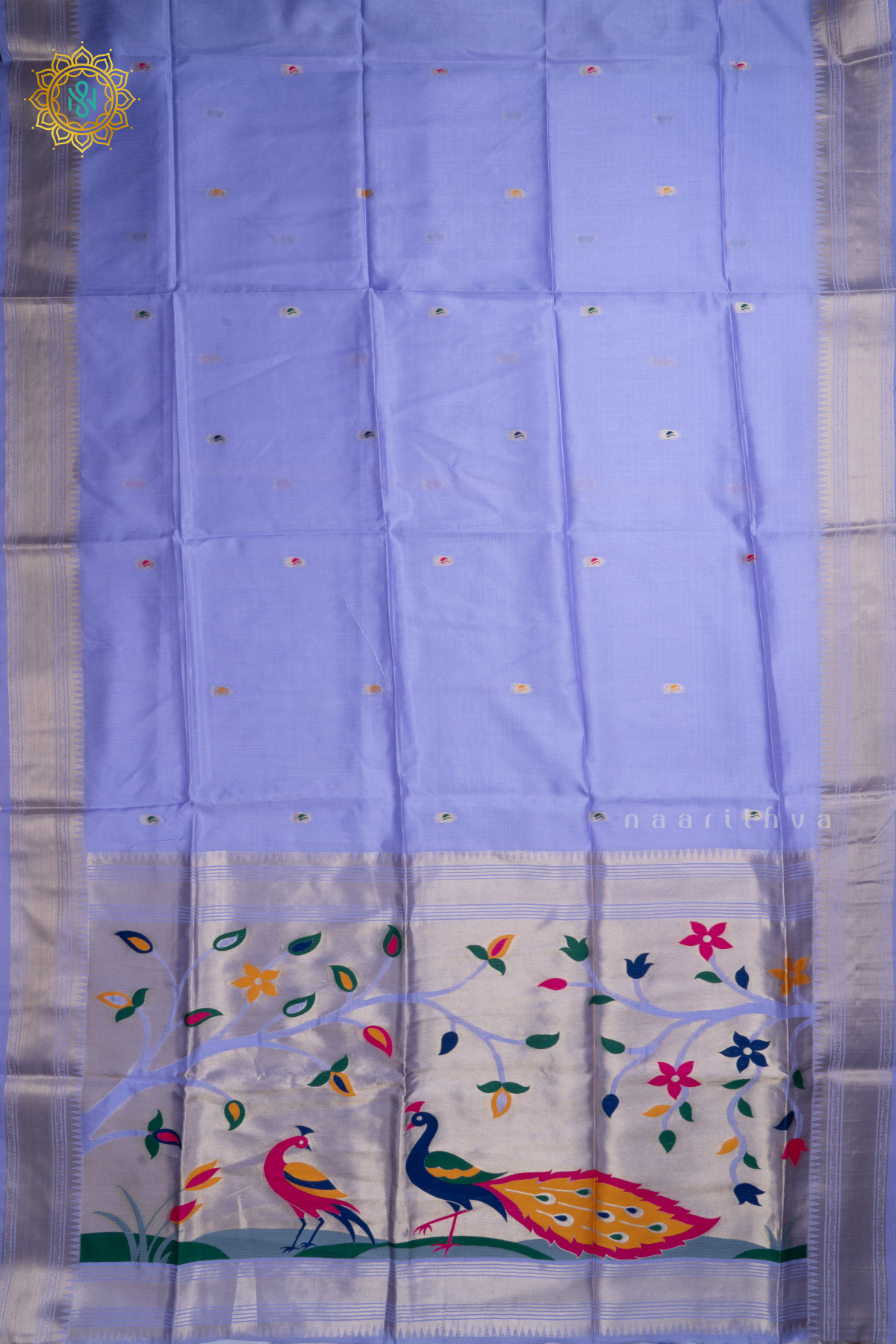Lavender Semi Tussar Silk Saree Zari Buttas On The Body With Paithani Border & Pallu