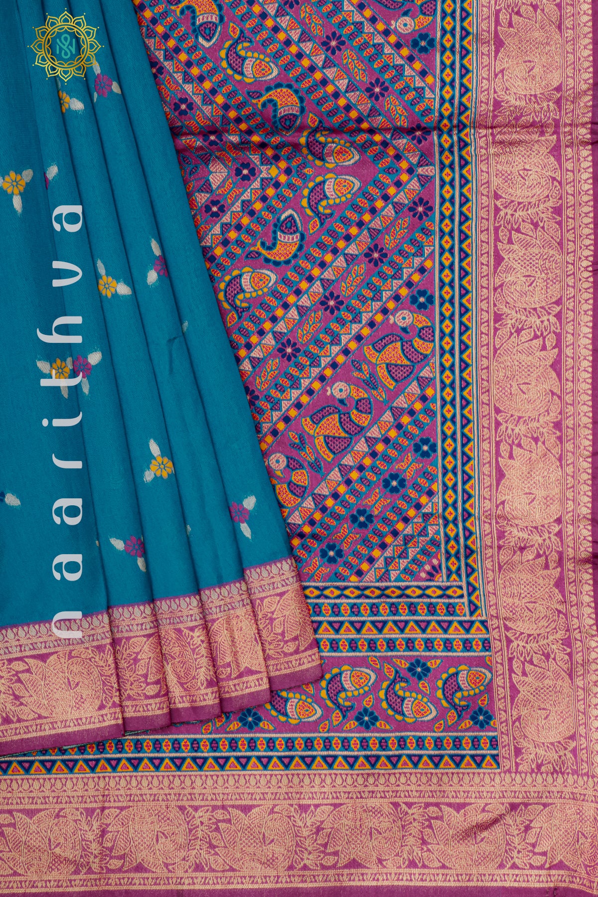 PEACOCK BLUE WITH MAGENTA - SILK COTTON