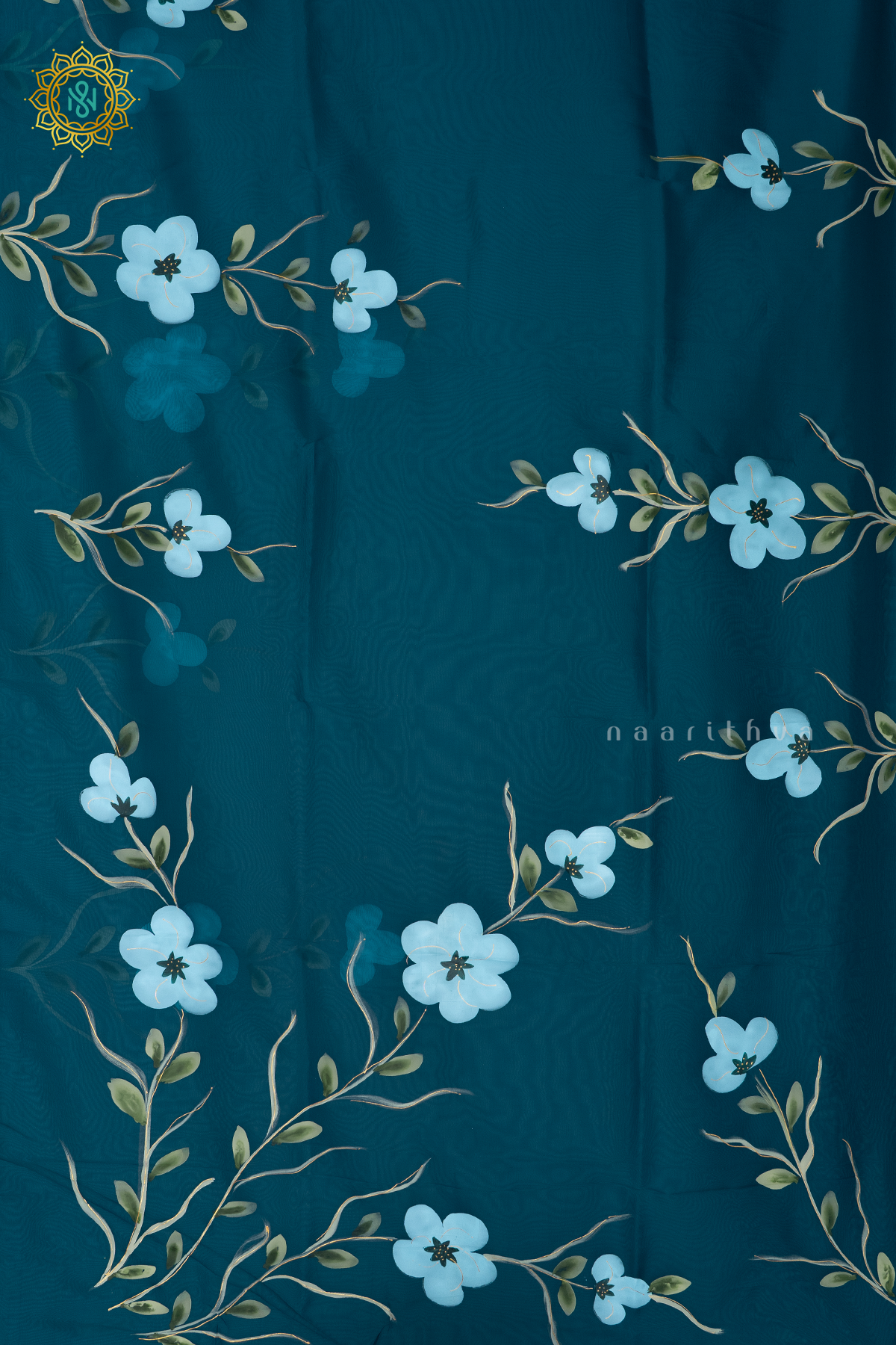 PEACOCK BLUE - ORGANZA HAND PAINTED