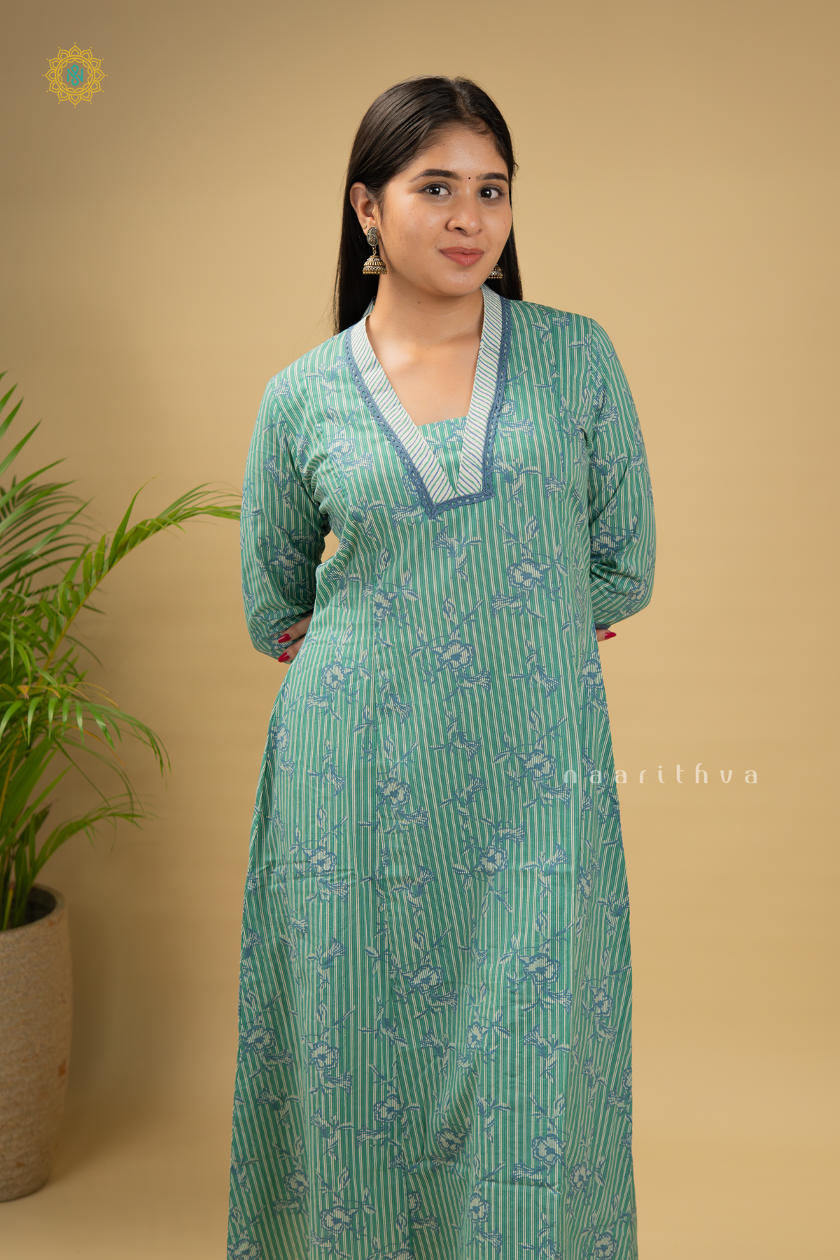 GREEN - COTTON 2PC SALWAR SUIT WITH FLORAL PRINTED TOP & BOTTOM