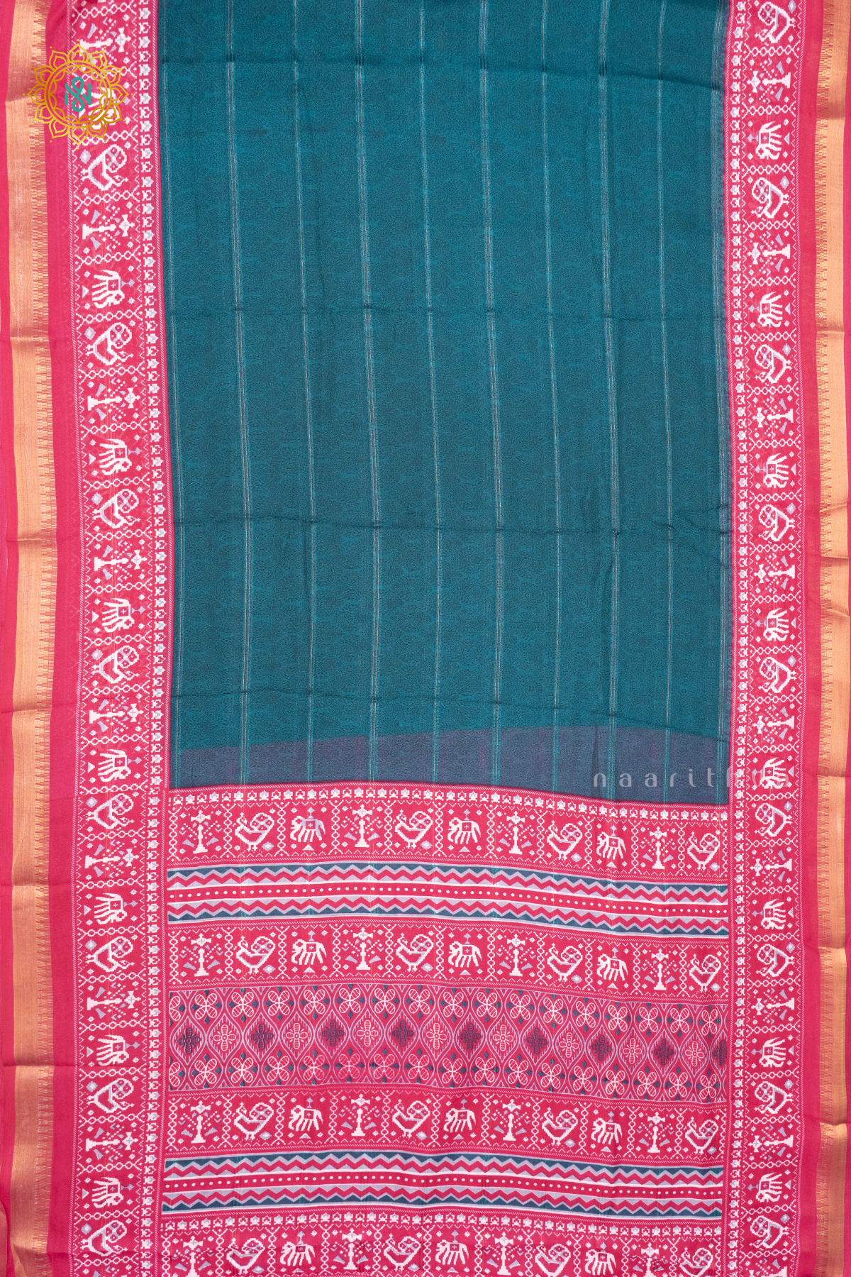 PEACOCK GREEN WITH PINK - SEMI GEORGETTE