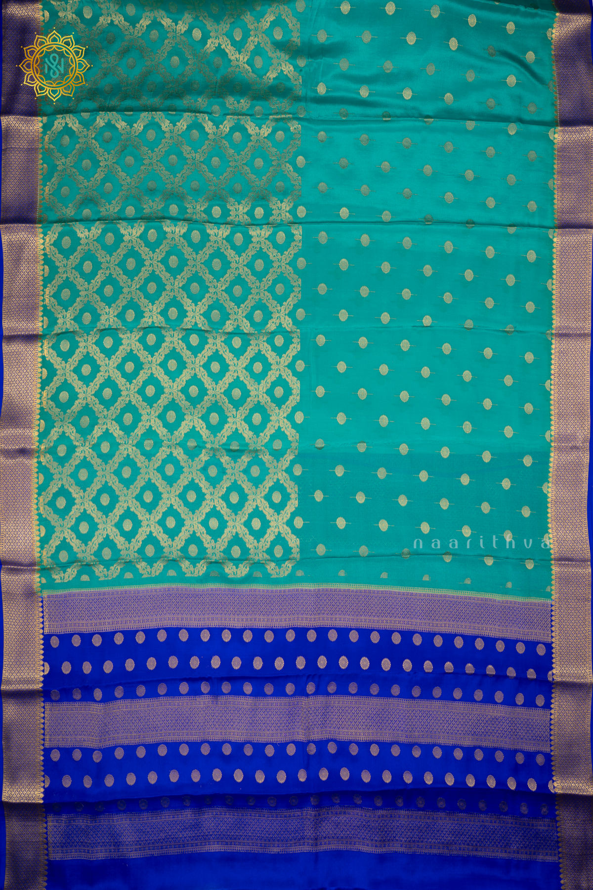 PEACOCK BLUE WITH ROYAL BLUE - PURE MYSORE CREPE SILK