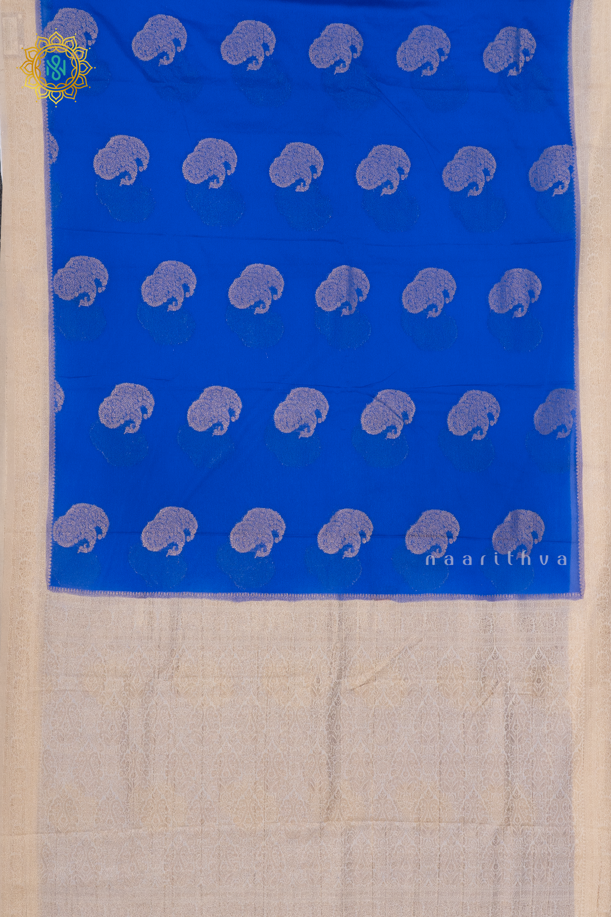 ROYAL BLUE WITH WHITE - SEMI CREPE GEORGETTE