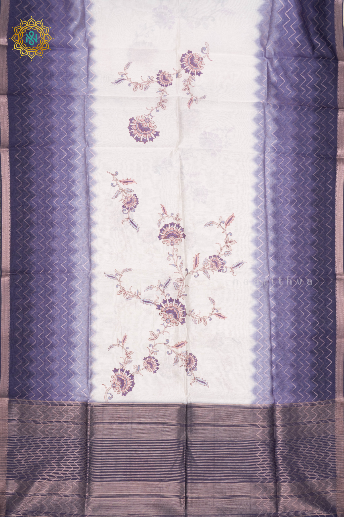 OFF WHITE WITH PURPLE - SEMI TUSSAR