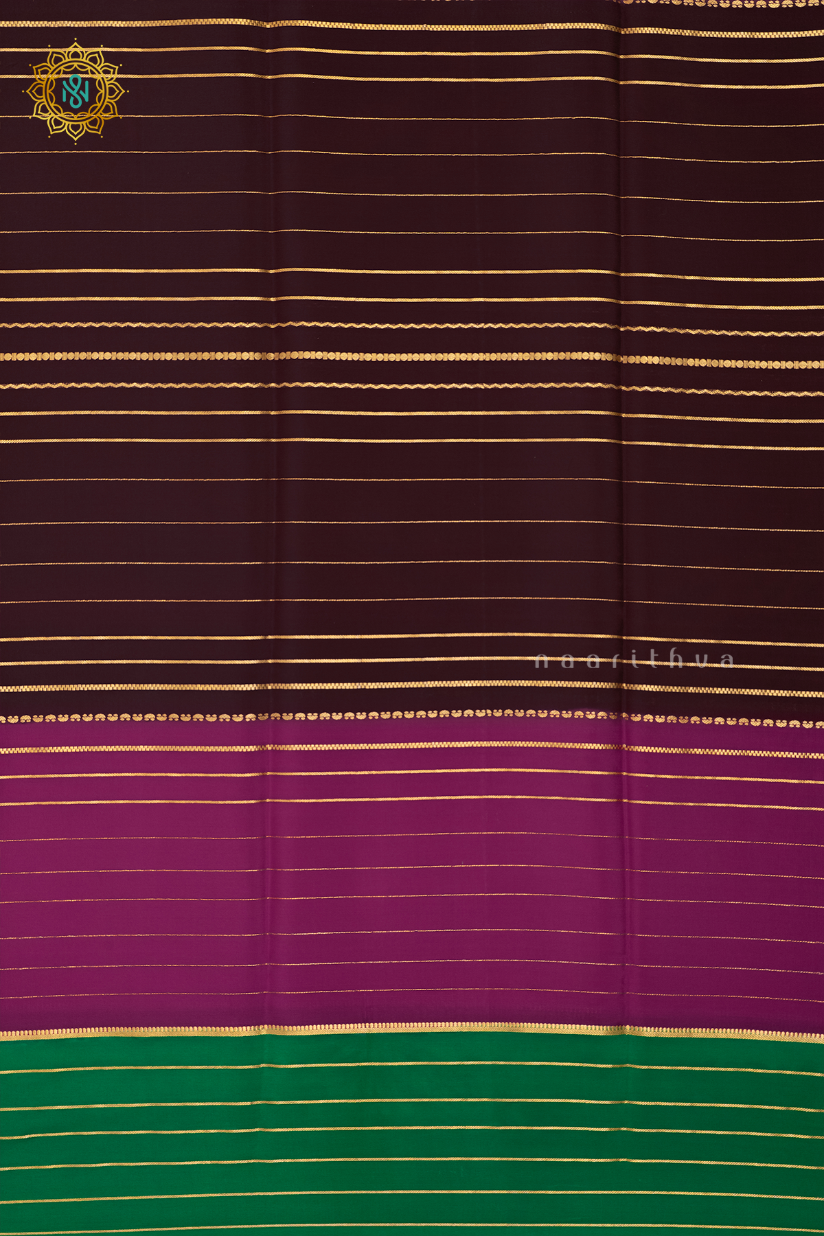 BROWN WITH PINK & GREEN - PURE MYSORE CREPE SILK