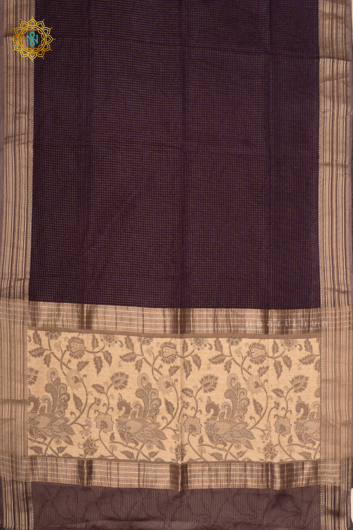 PURPLE WITH BEIGE - SEMI CREPE SILK