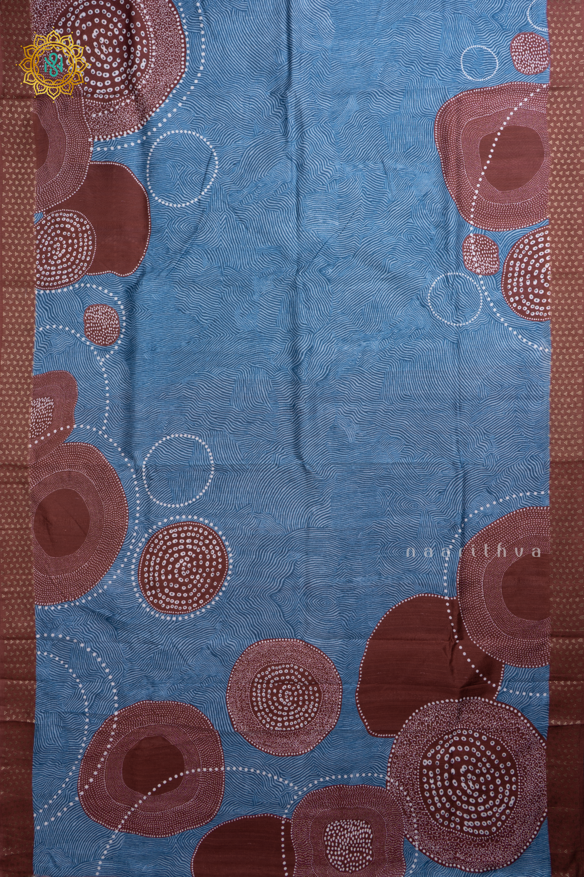 Aqua Blue With Maroon Semi Cotton Tussar Saree with Printed Body & Contrast Pallu