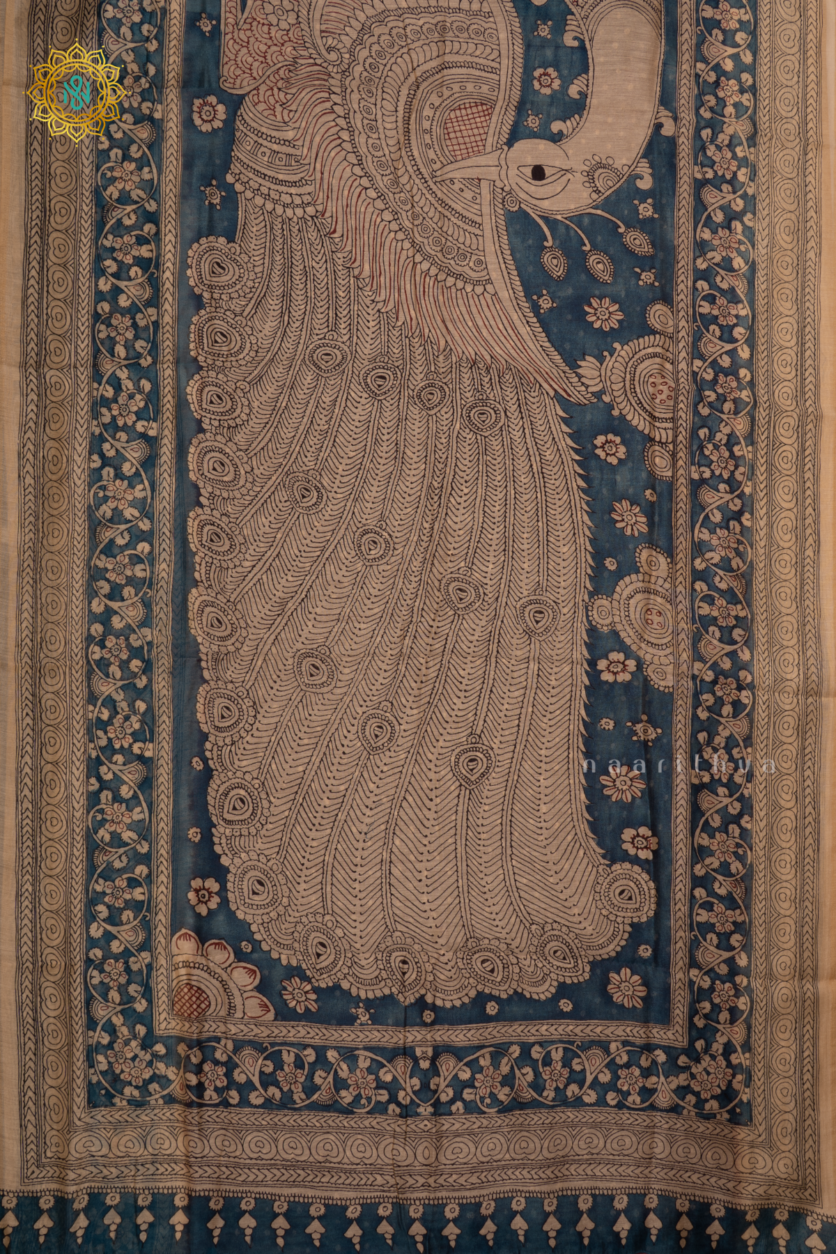MAROON WITH BLUE AND OFF WHITE - LINEN BY COTTON