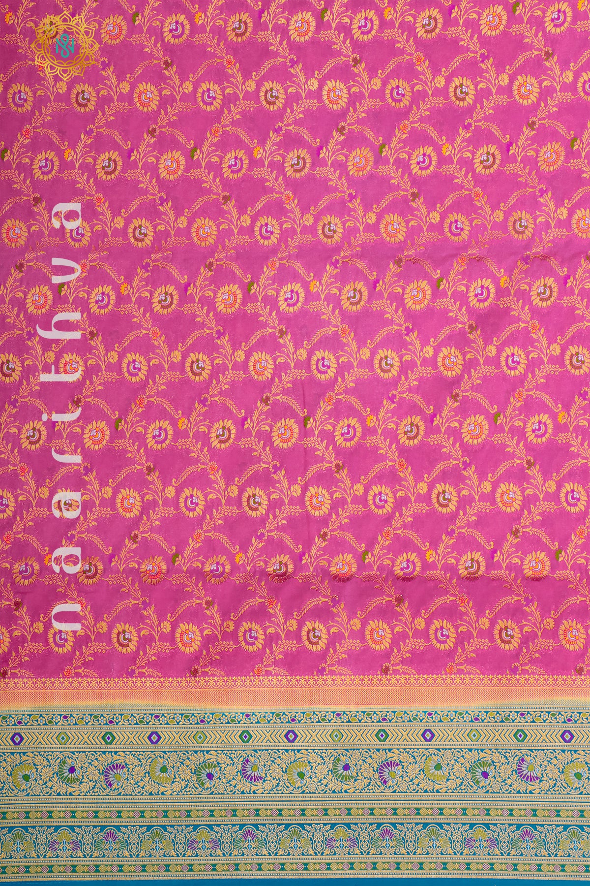 PINK WITH SKY BLUE - SEMI CREPE GEORGETTE