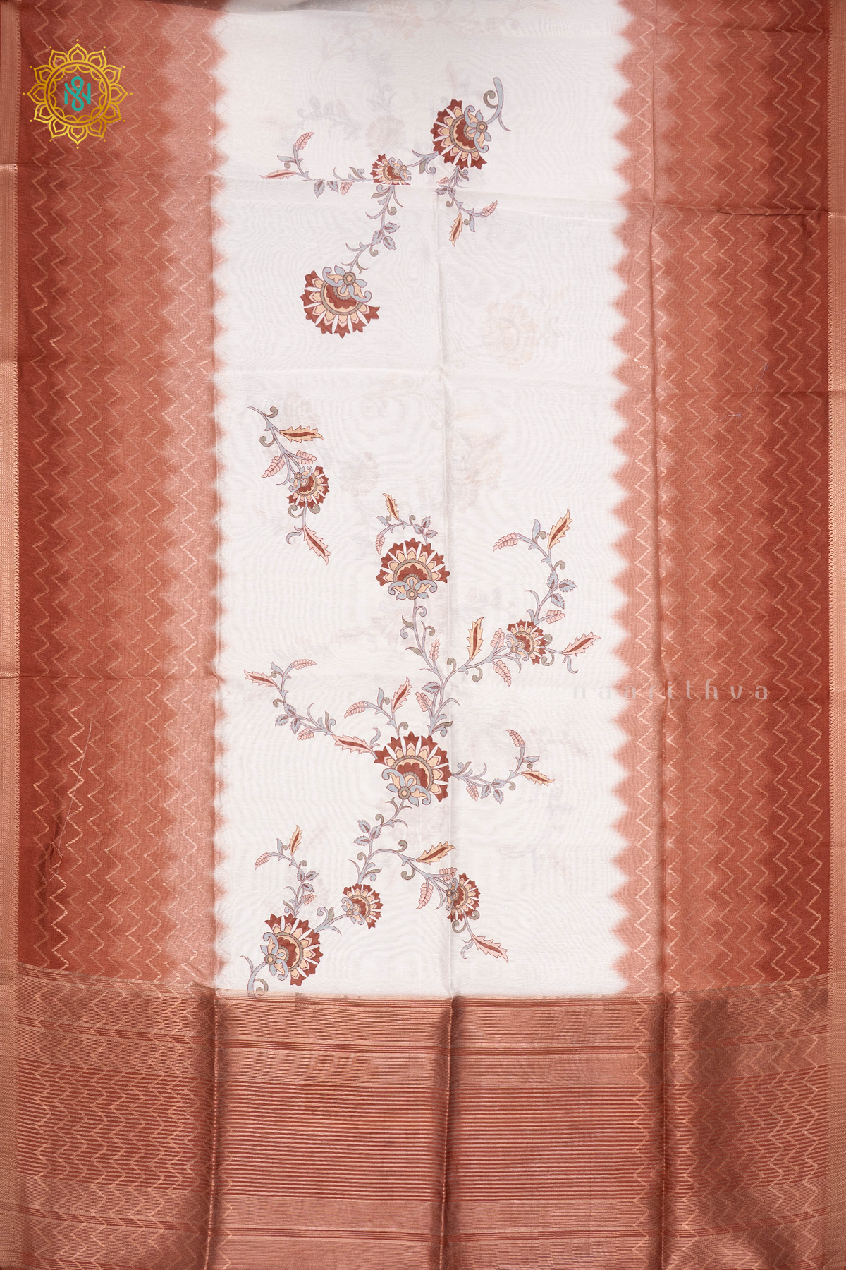 OFF WHITE WITH RUST ORANGE - SEMI TUSSAR