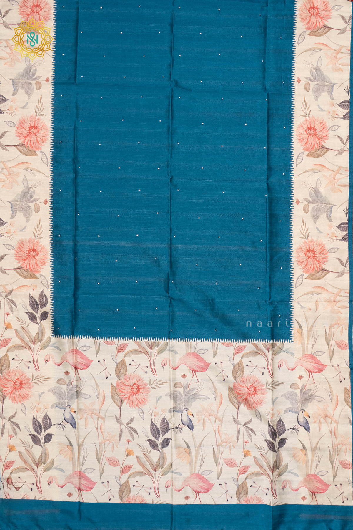 PEACOCK BLUE WITH WHITE - SEMI TUSSAR SILK