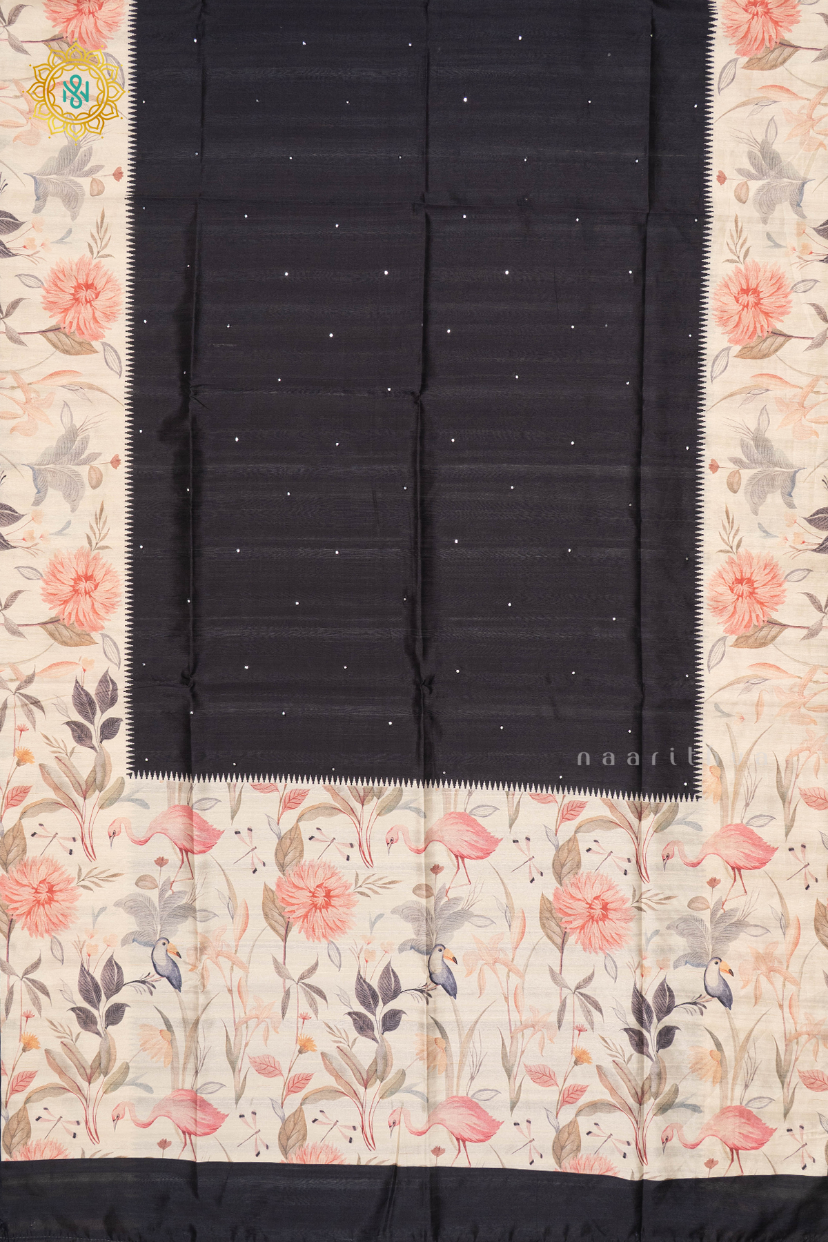 BLACK WITH WHITE - SEMI TUSSAR SILK