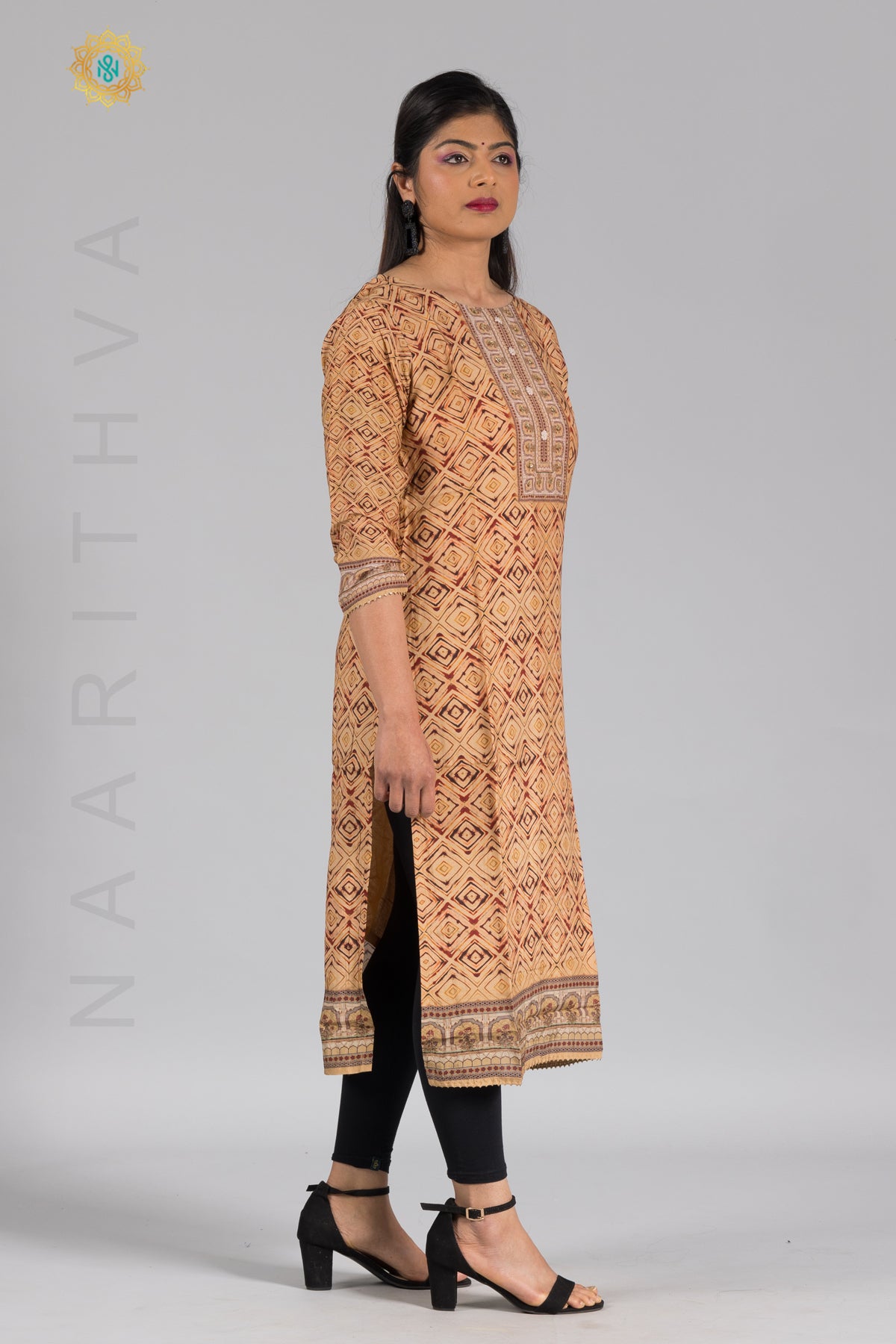 LIGHT BROWN - CASUAL WEAR KURTI WITH SIMPLE EMBROIDERY WORK
