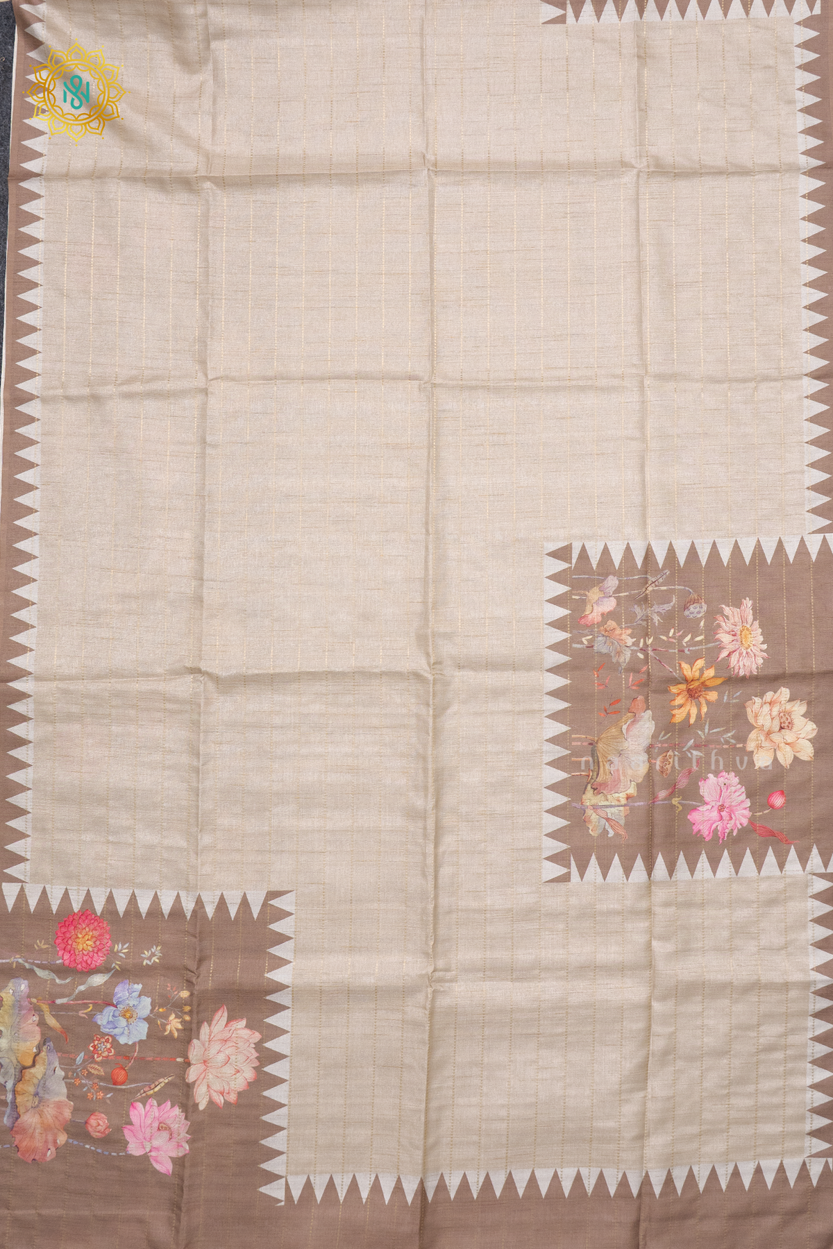 OFF WHITE WITH LIGHT BROWN - SEMI TUSSAR
