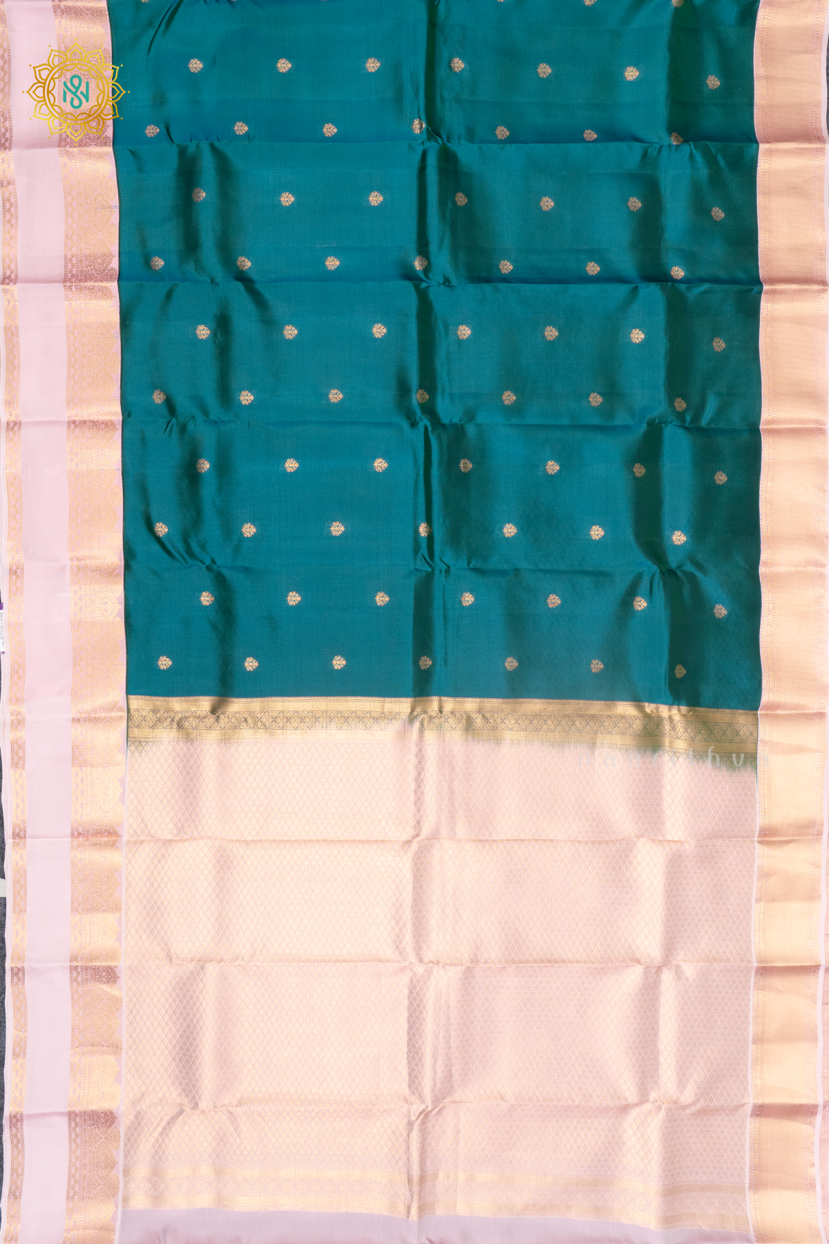 PEACOCK BLUE WITH LIGHT PINK - KANJIVARAM PURE MIX