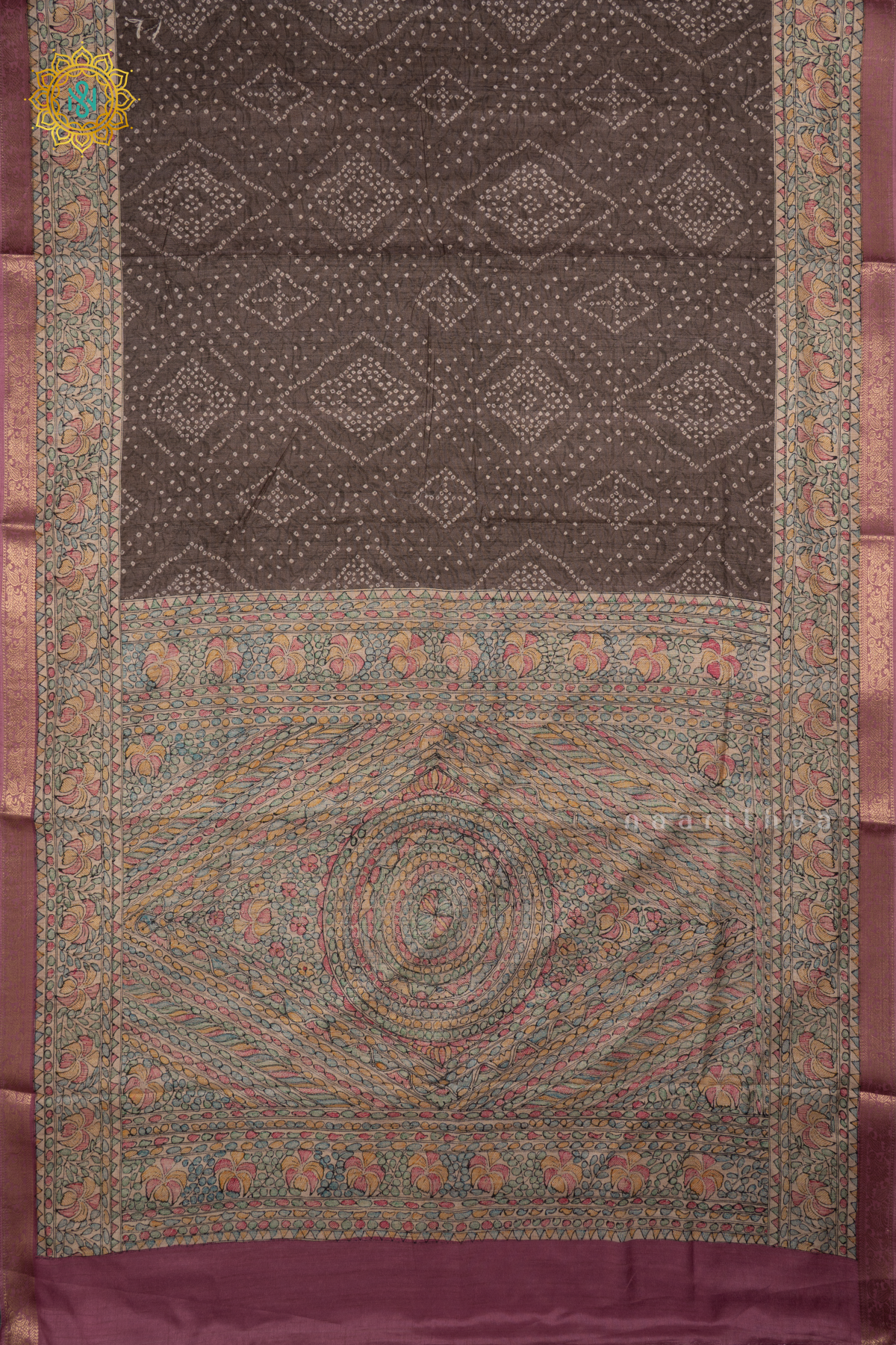 Grey With Pink Linen Tussar Saree With Printed Body