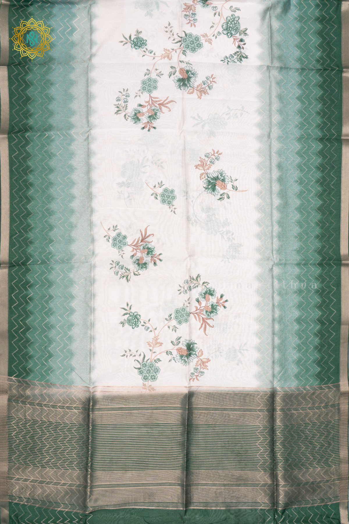 OFFWHITE WITH BOTTEL GREEN - SEMI TUSSAR