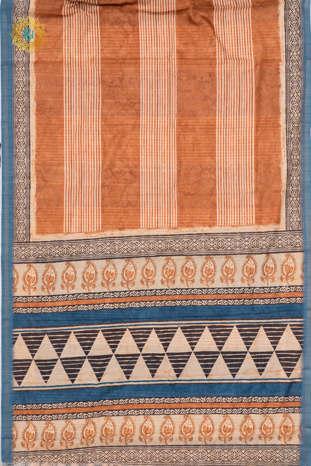 RUST ORANGE WITH BLUE - SEMI TUSSAR SILK
