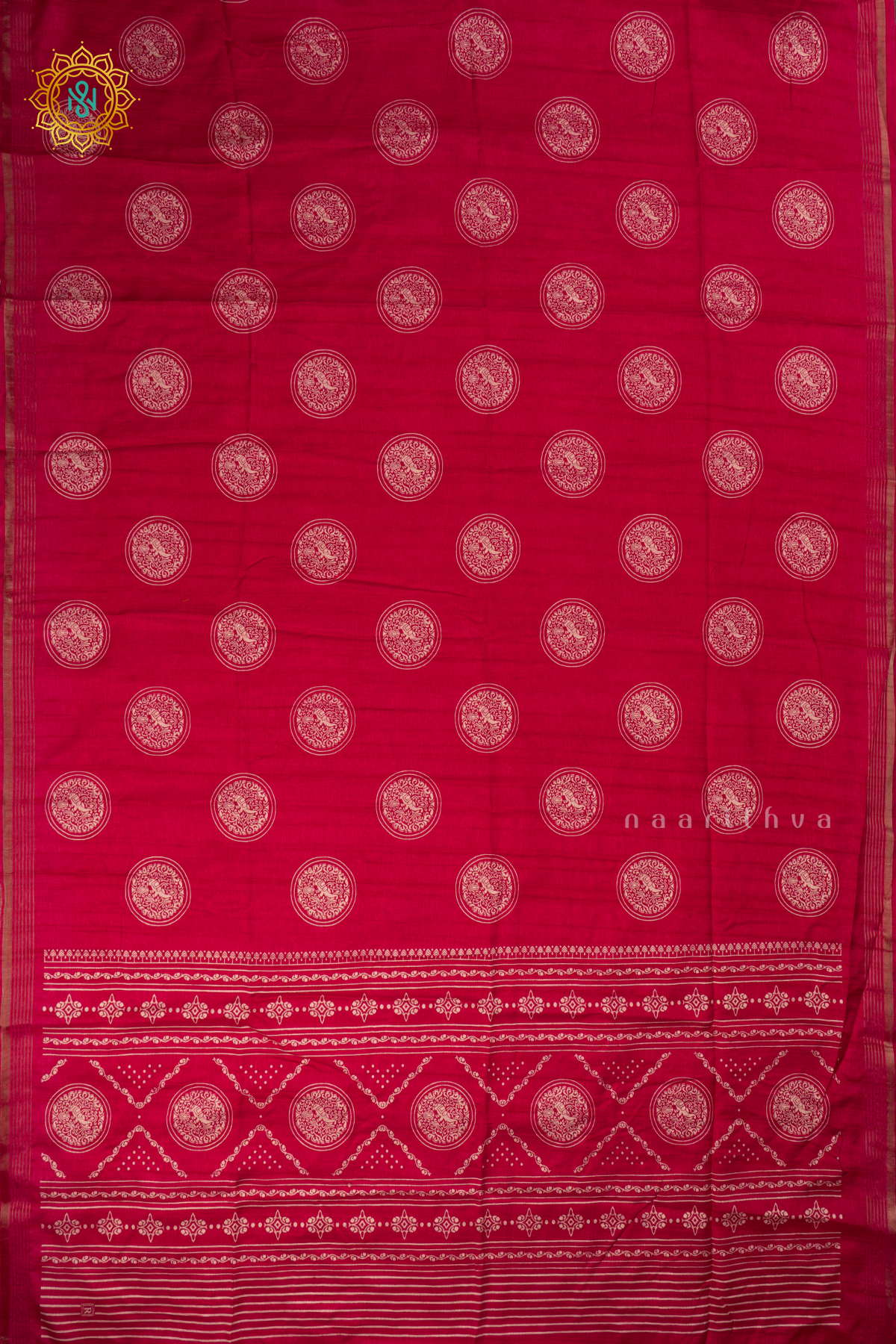 Red - Semi Tussar Silk Saree Allover Printed Buttas on the body with Zari Border