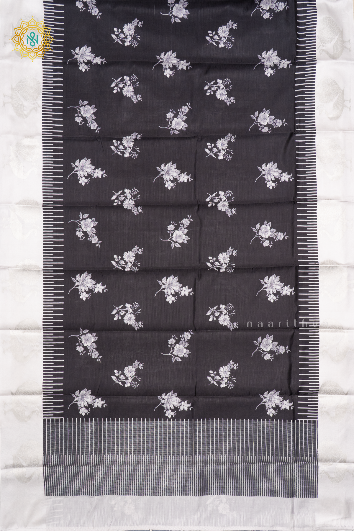 BLACK WITH GREY - SEMI CREPE SILK