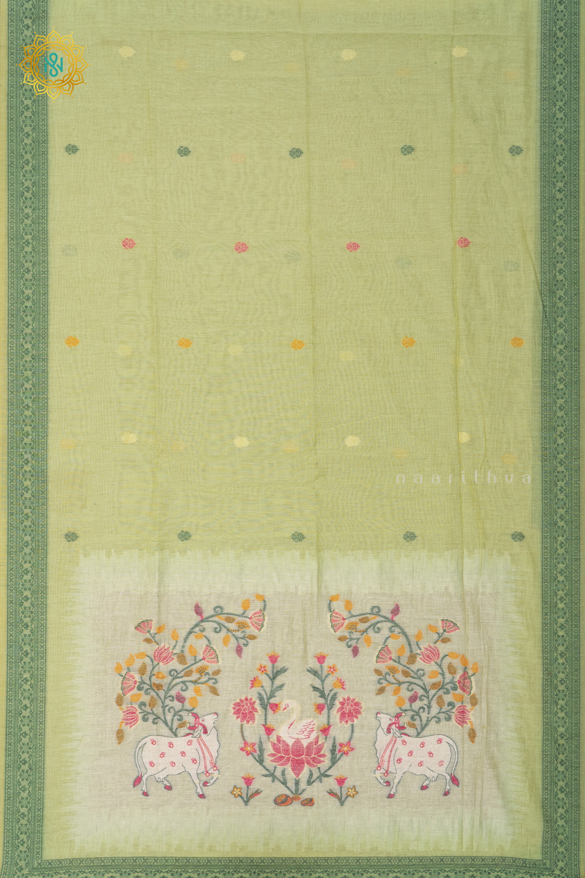 LIGHT GREEN WITH GREEN - MOONGA COTTON