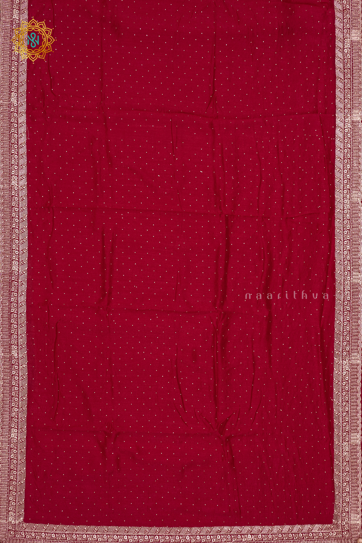 RED WITH BOTTLE GREEN - PARTY WEAR TUSSAR GEORGETTE