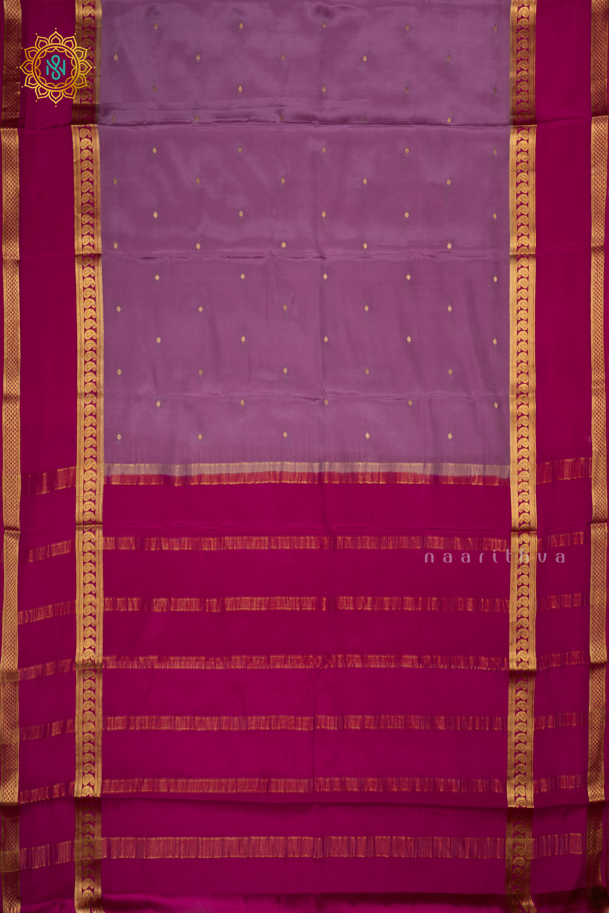 LAVENDER WITH RANI PINK - PURE MYSORE CREPE SILK