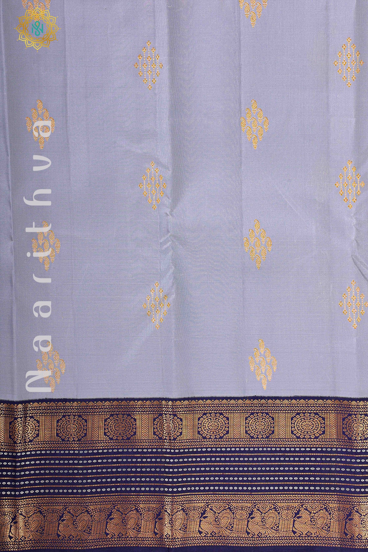 GREY WITH BLUE - PURE KANJIVARAM SILK