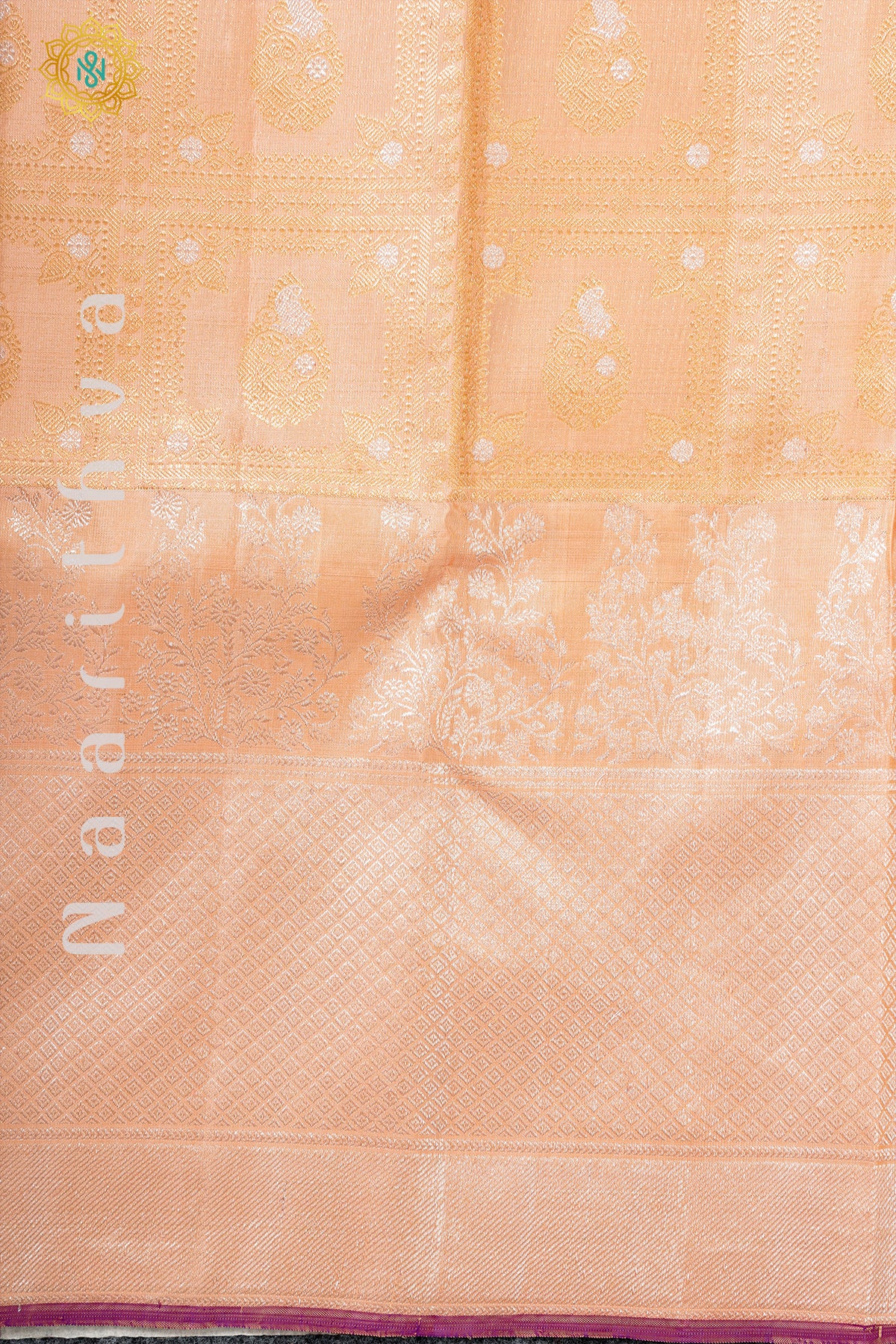 CREAMISH PEACH WITH MAGENTA - PURE KANJIVARAM SILK