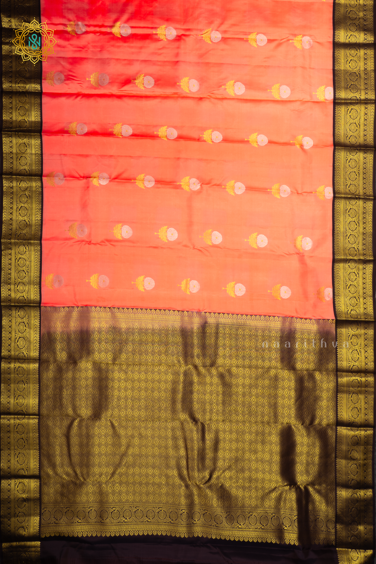 PEACH WITH DEEP WINE - PURE KANJIVARAM SILK