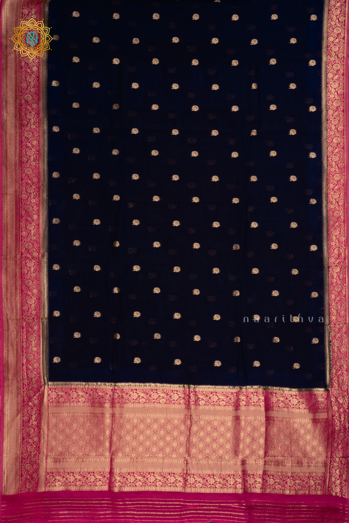 Purple with Pink Pure-Mix Banarasi Crepe Saree with All-Over Zari Buttas and a Contrast Zari Border