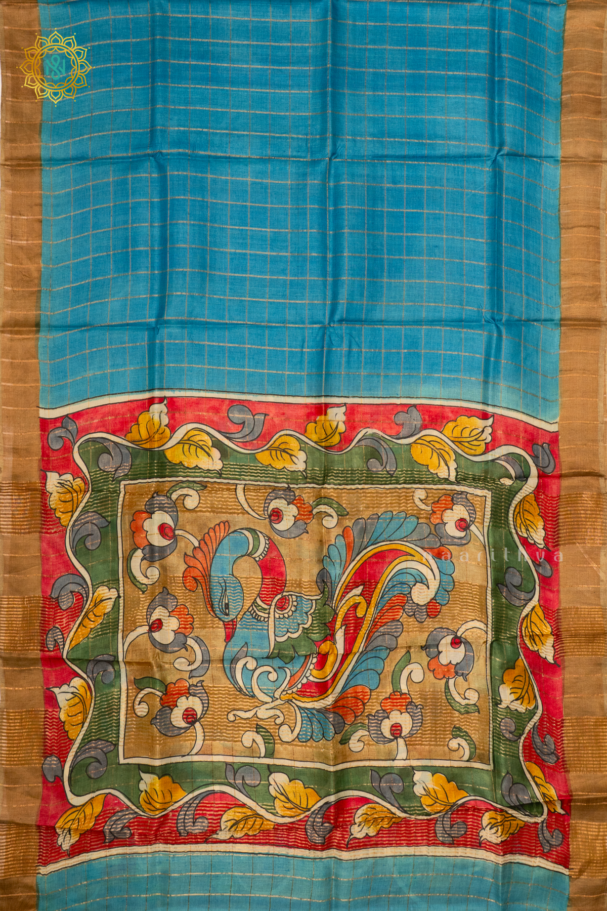 SKY BLUE WITH BEIGE - PURE TUSSAR SILK