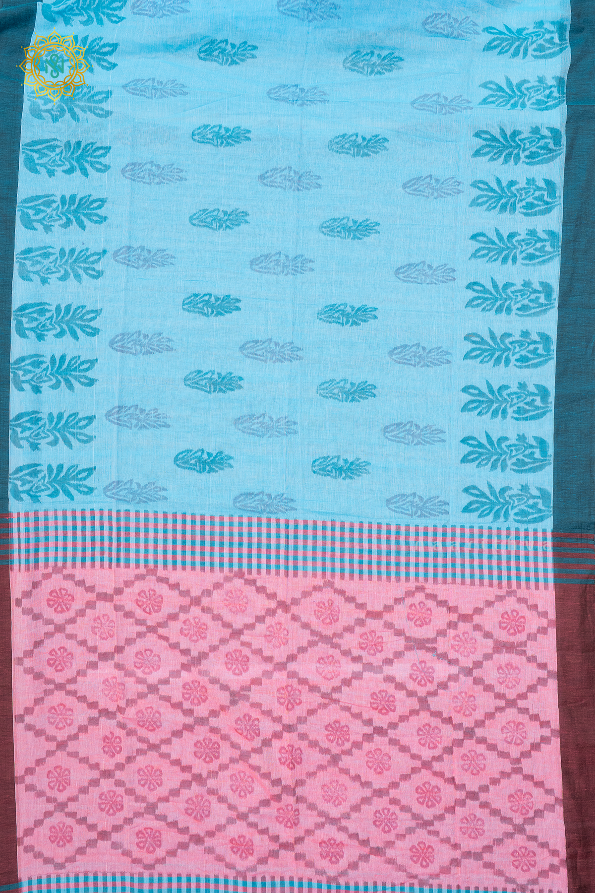 SKY BLUE WITH PINK - MUL COTTON
