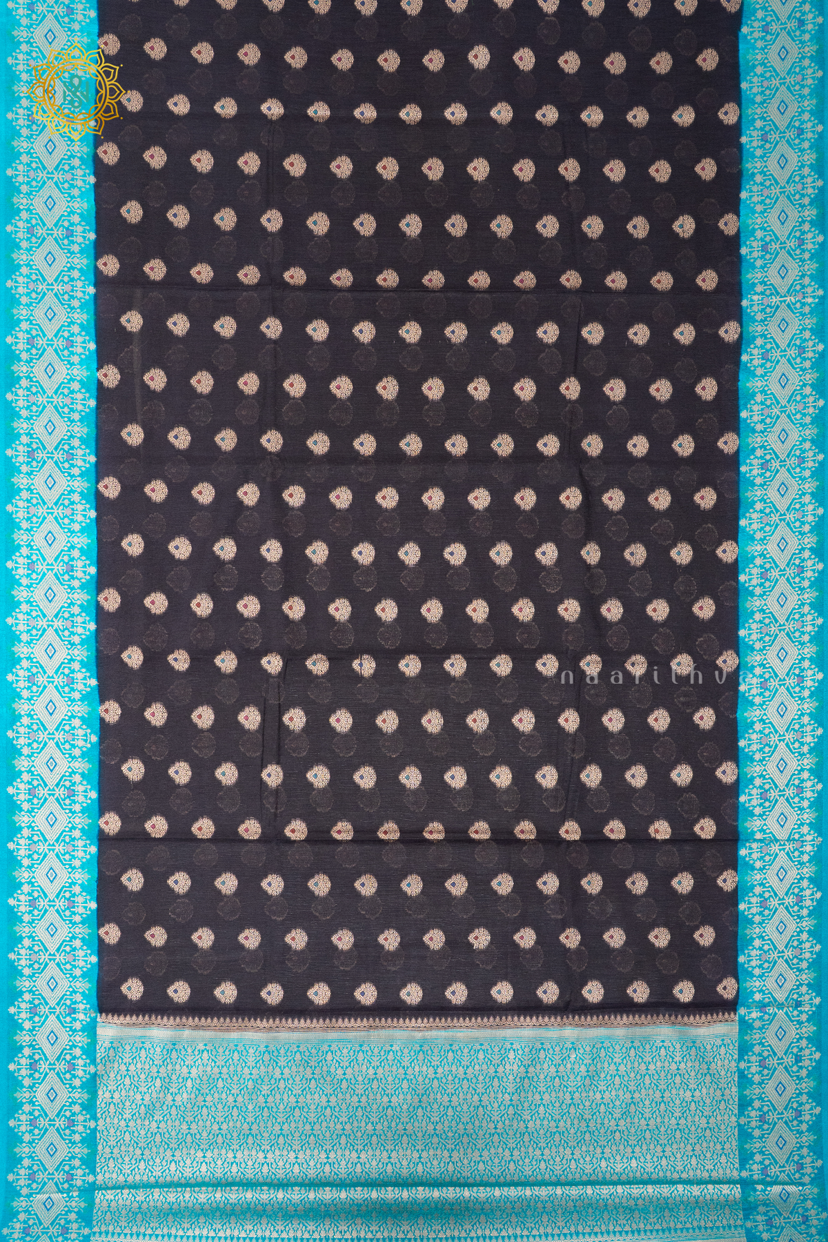 BLACK WITH CYAN GREEN - JUTE COTTON