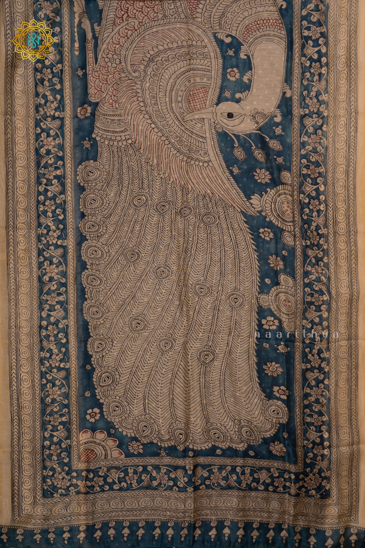 BROWN WITH BLUE AND OFF WHITE - LINEN BY COTTON