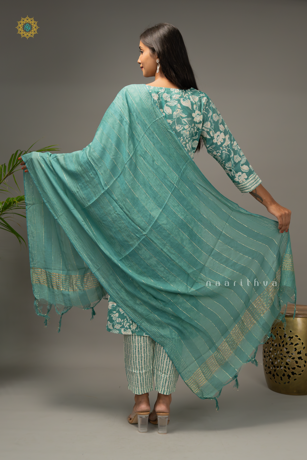 AQUA GREEN - COTTON 3PC SALWAR SUIT WITH PRINTED TOP, BOTTOM & DUPATTA