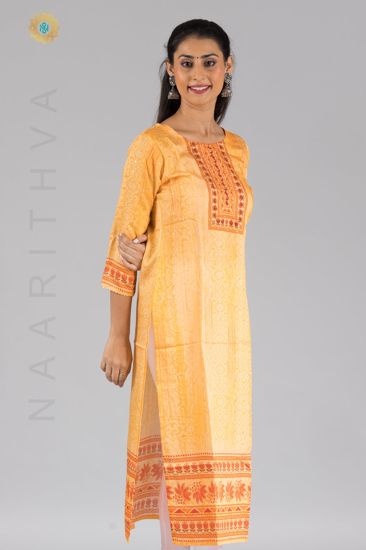YELLOW - CASUAL KURTI WITH THREAD & SEQUINS WORK