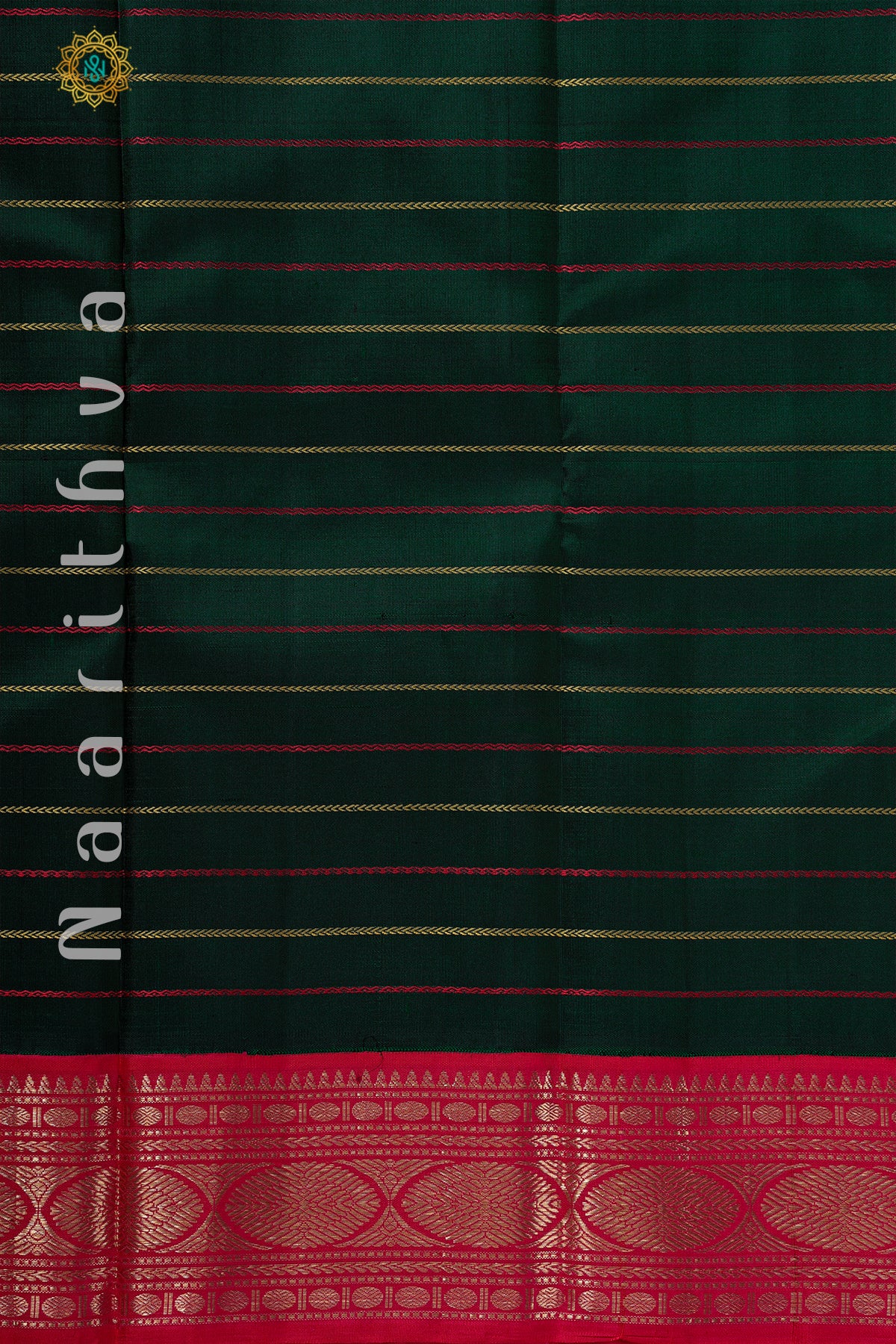 BOTTLE GREEN WITH PINK & YELLOW - PURE KANJIVARAM SILK