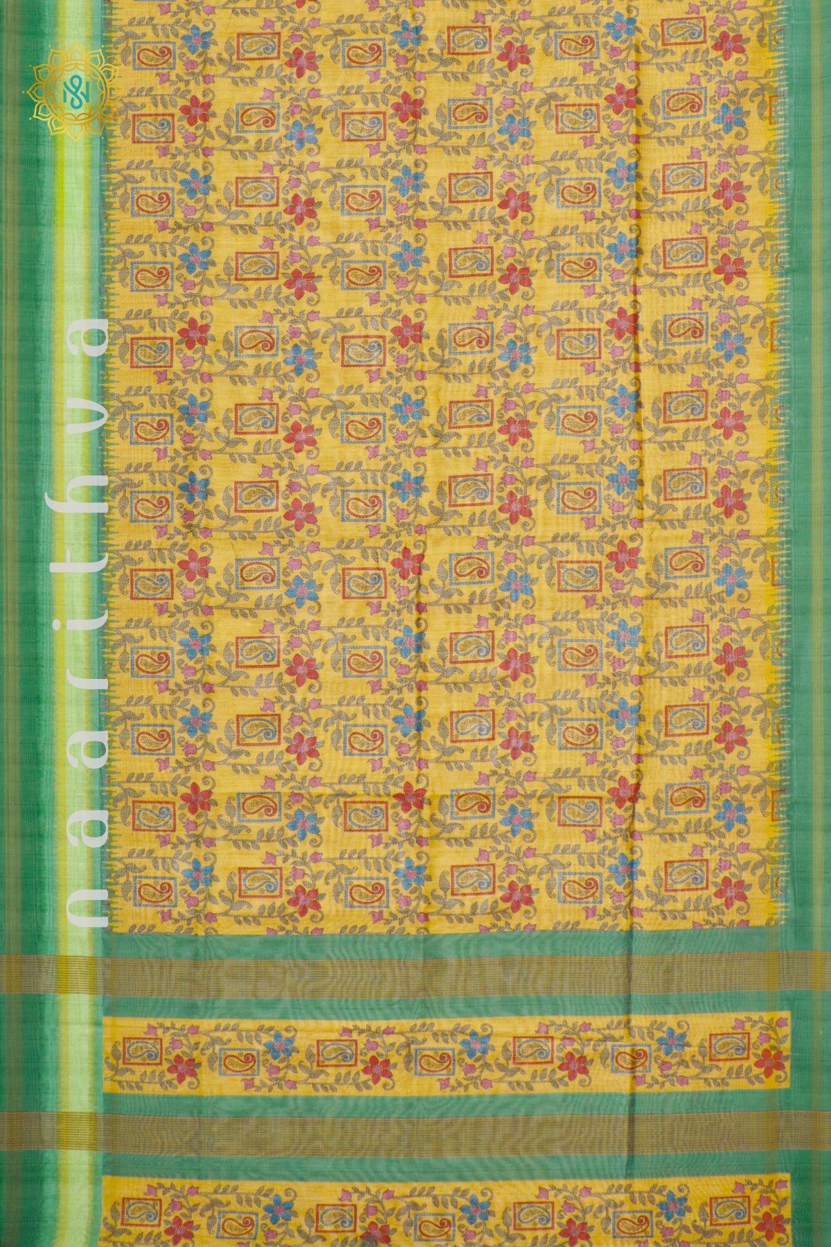 YELLOW WITH GREEN - JUTE COTTON