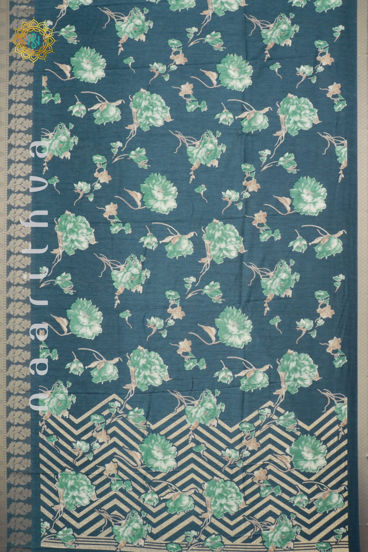 Green Dola Silk Saree With Printed Body And Zari Border