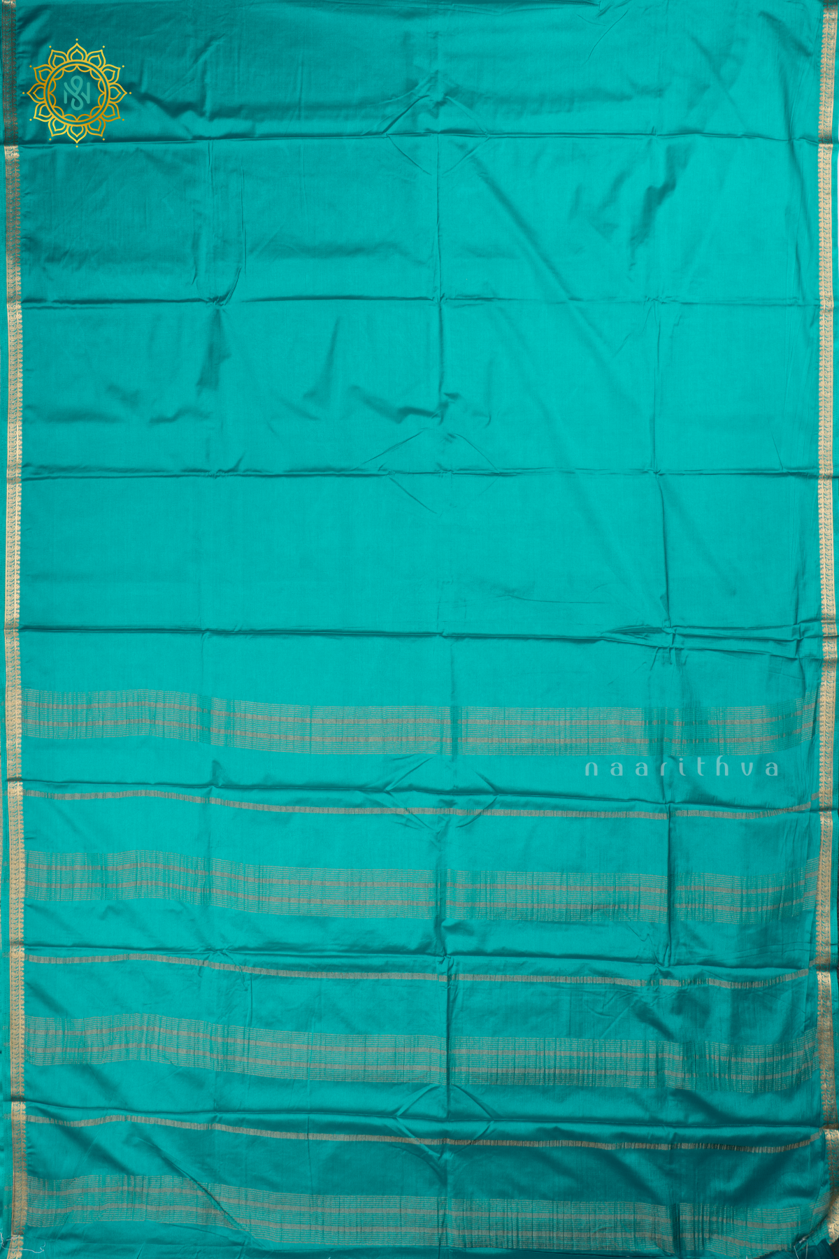 Cyan Blue Semi Mysore Crepe Silk with Plain Body and Zari Border